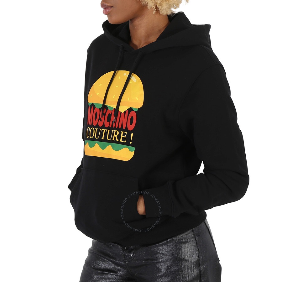 Moschino Black Cotton Burger Logo Print Hoodie - 4