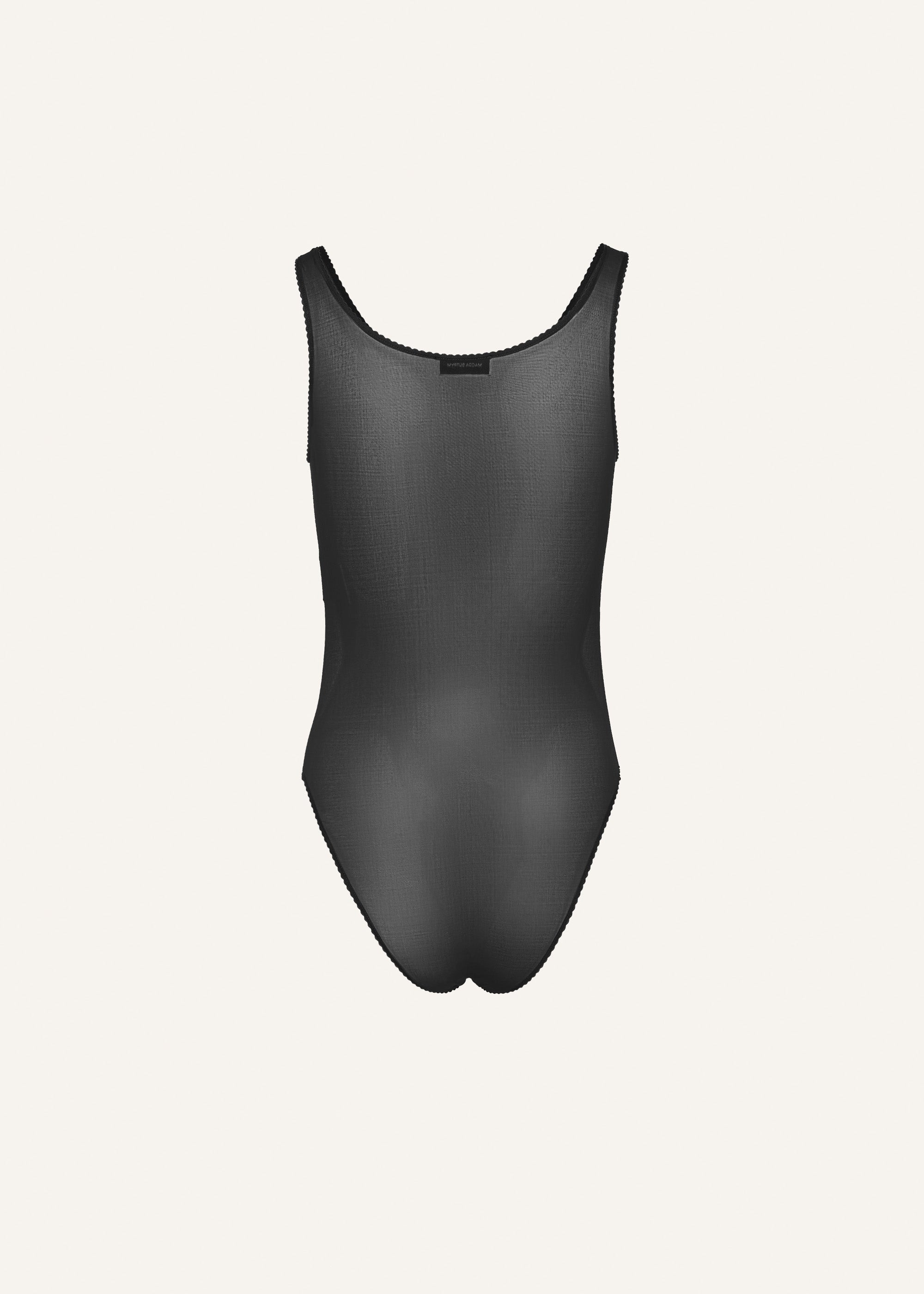 Mesh scalloped bodysuit in black - 2