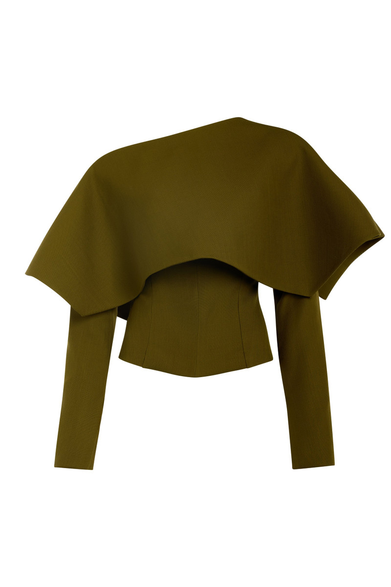 BACK TO FRONT ASYMMETRIC OVERSIZED COLLAR TOP KHAKI GREEN 3