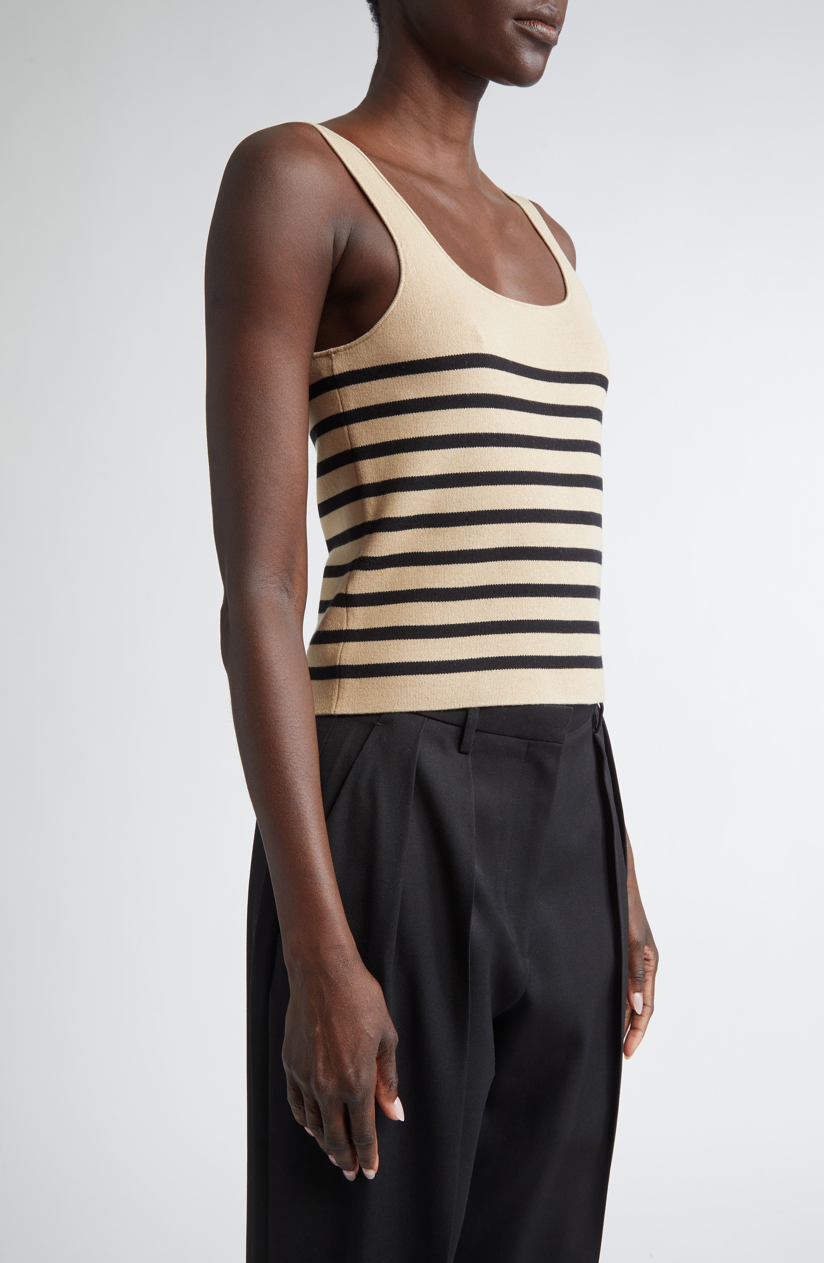 Altuzarra Stevie Stripe Silk & Cotton Sweater Tank in Hazelwood/Black at Nordstrom - 4