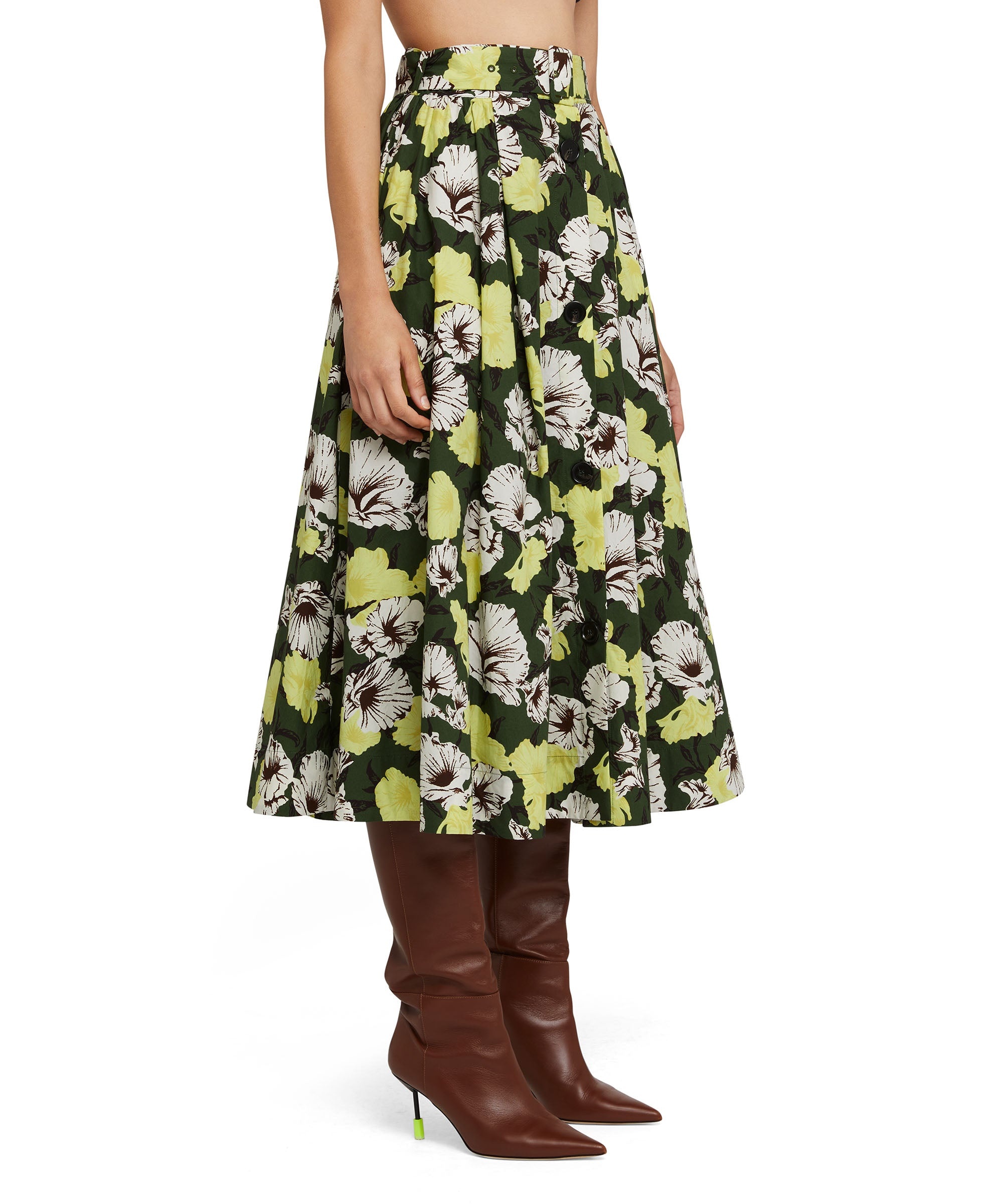 Poplin cotton wheel skirt with "Camo Hibiscus" pattern - 1