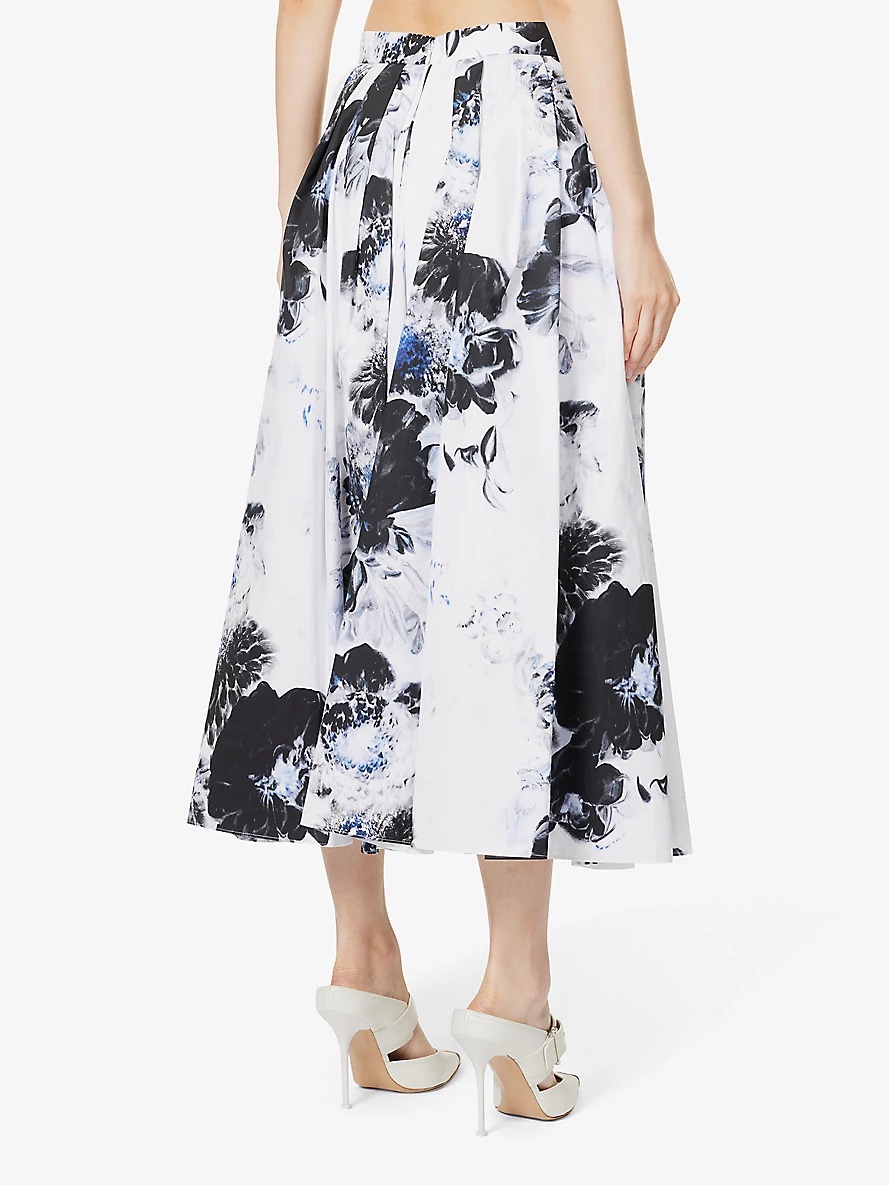 Floral-print pleated cotton midi skirt - 4