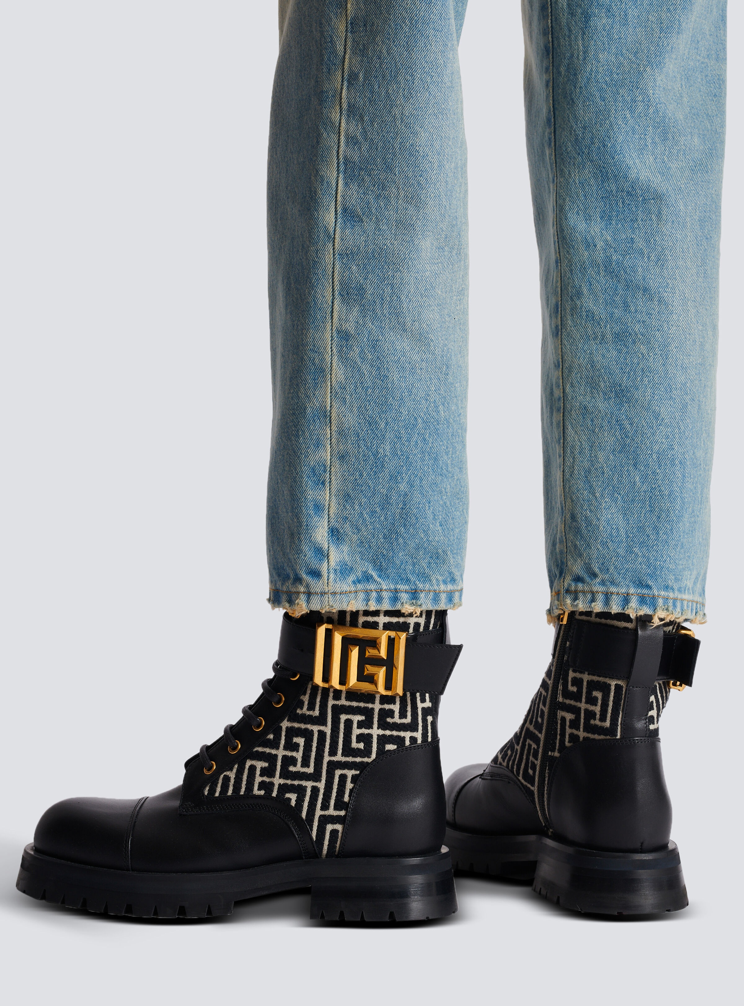 Charlie monogram jacquard and leather ranger boots - 9