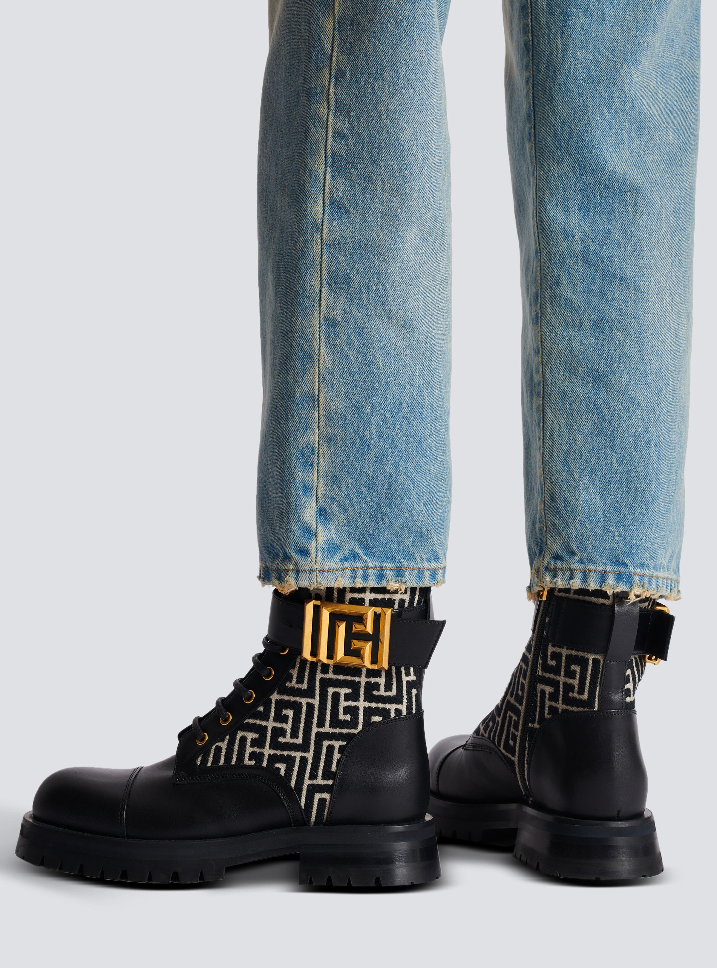 Balmain Charlie Monogram Lace-Up Army Booties