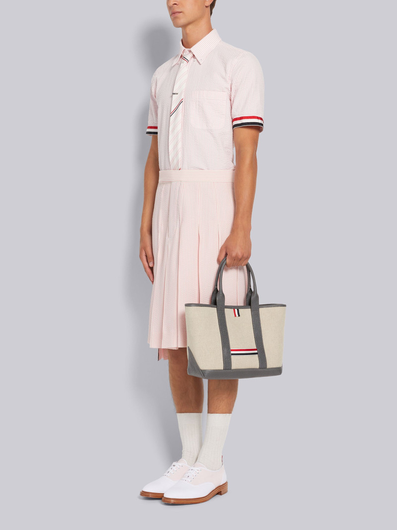 Light Grey Heavy Linen Leather Handle Small Tool Tote 6