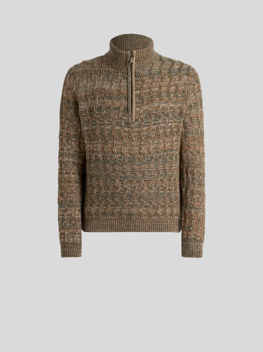 CABLE-KNIT CASHMERE SWEATER WITH ZIP - 1