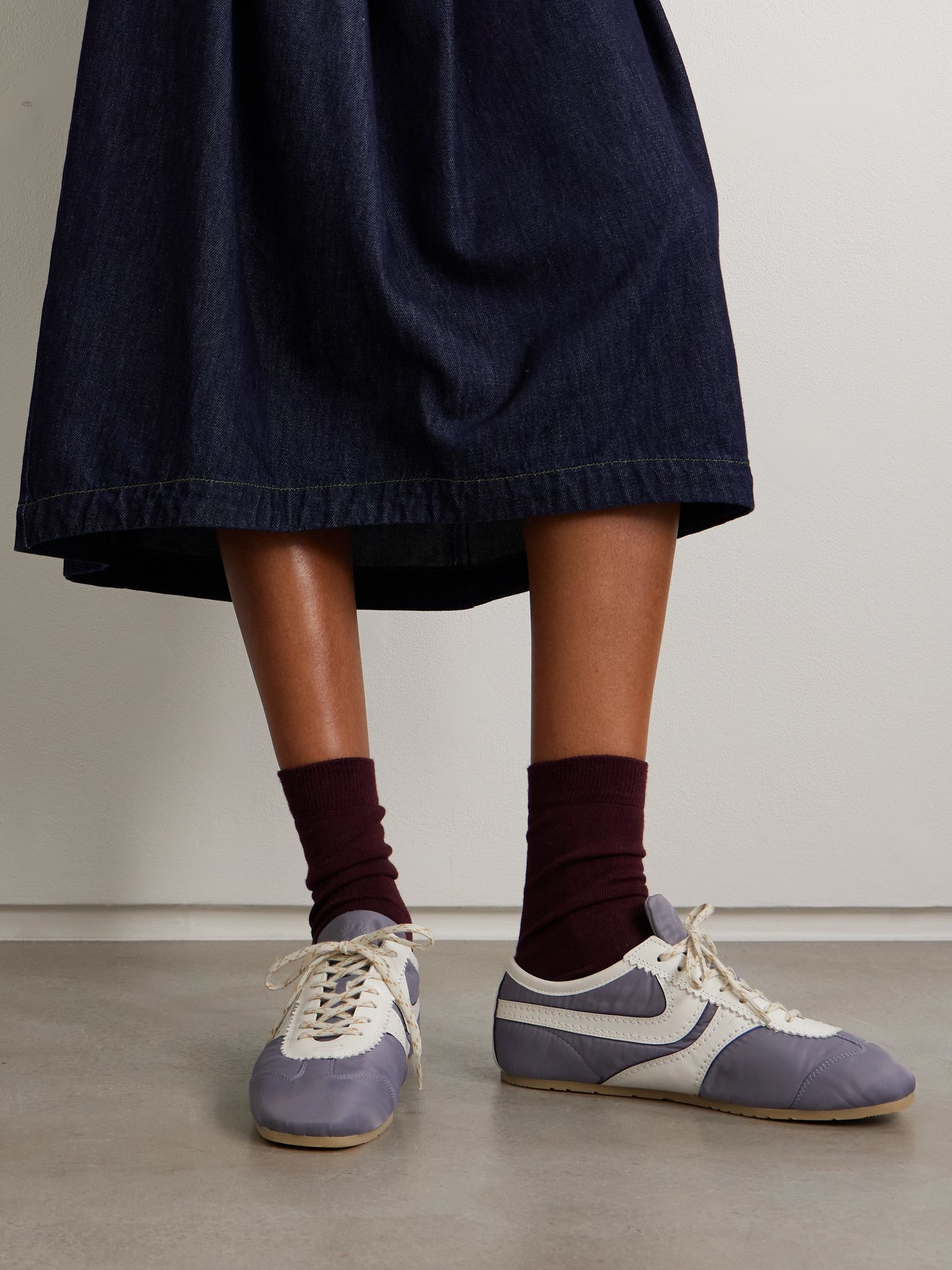 Leather-trimmed shell sneakers Light blue - 2
