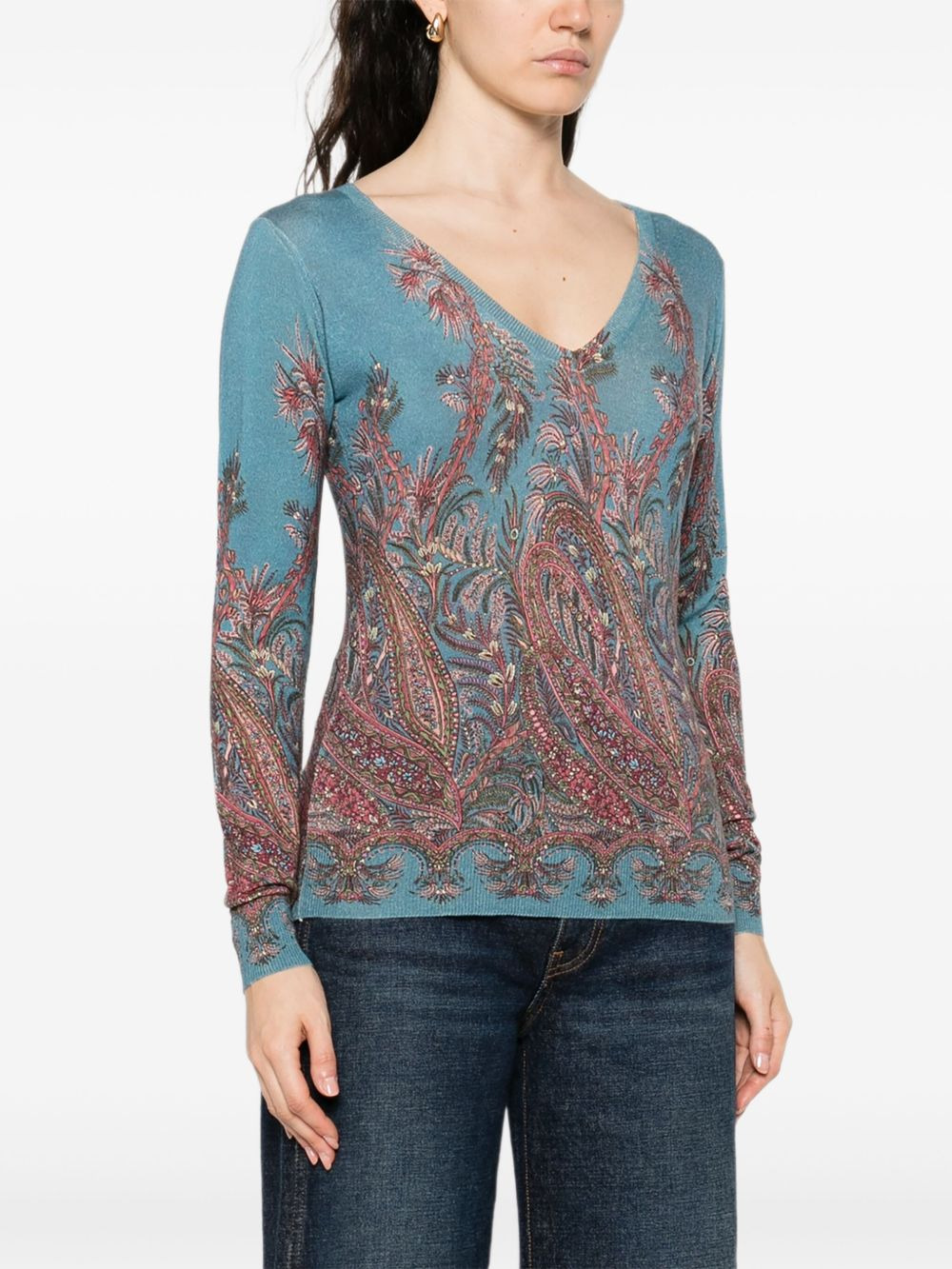 paisley-print V-neck top - 3