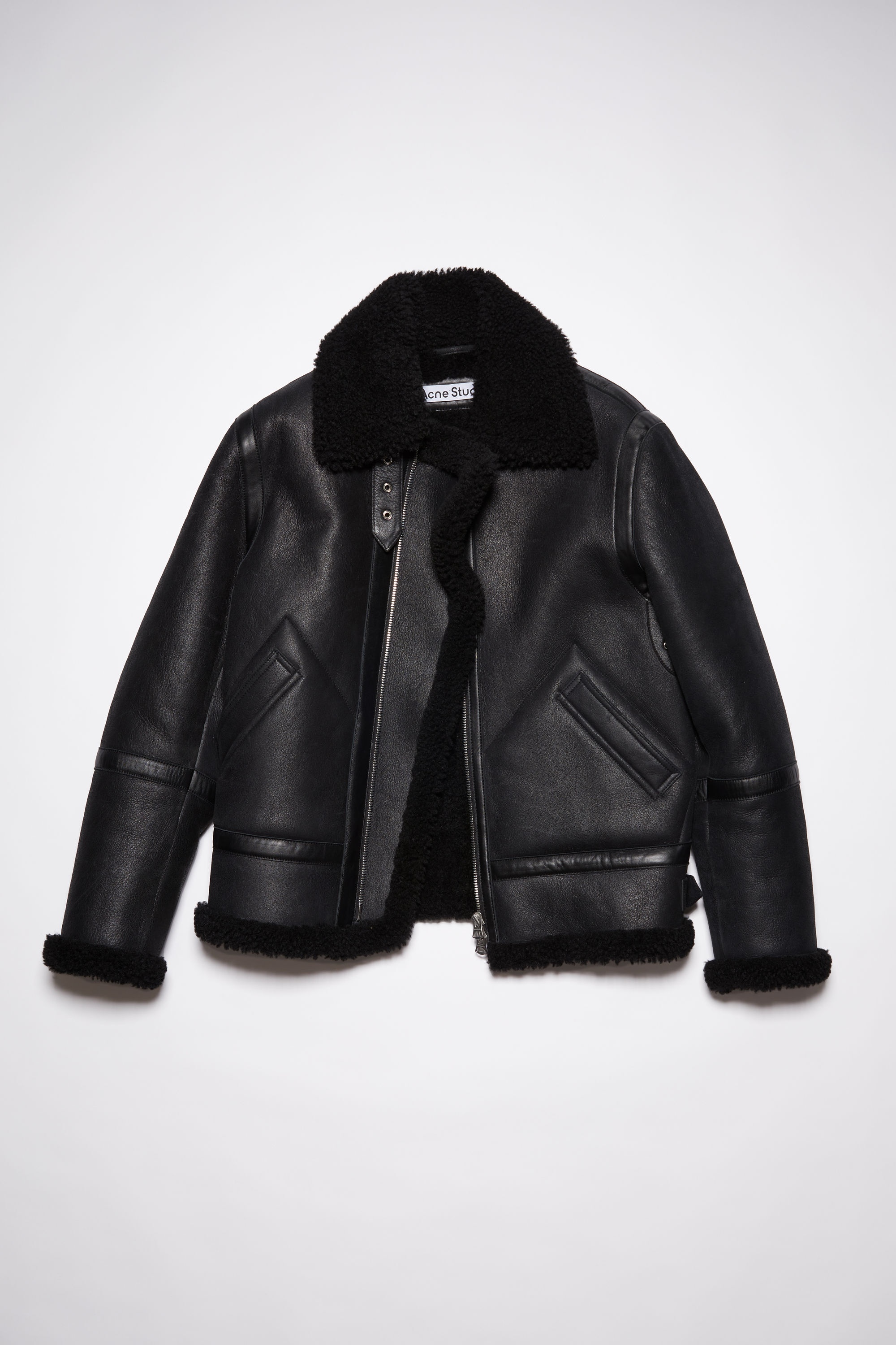 Shearling aviator jacket - Black - 1