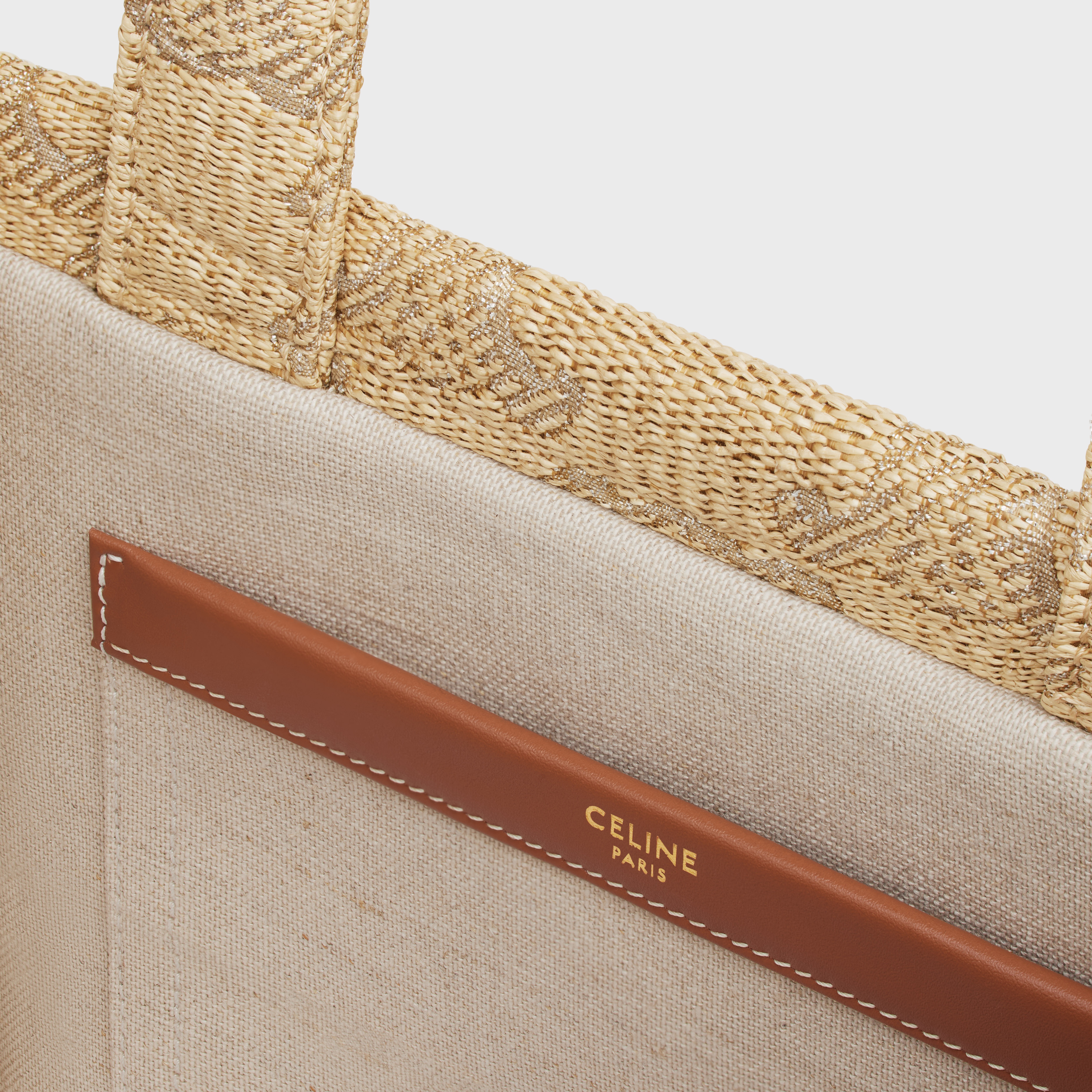 small cabas thais in raffia effect textile with triomphe jacquard - 4