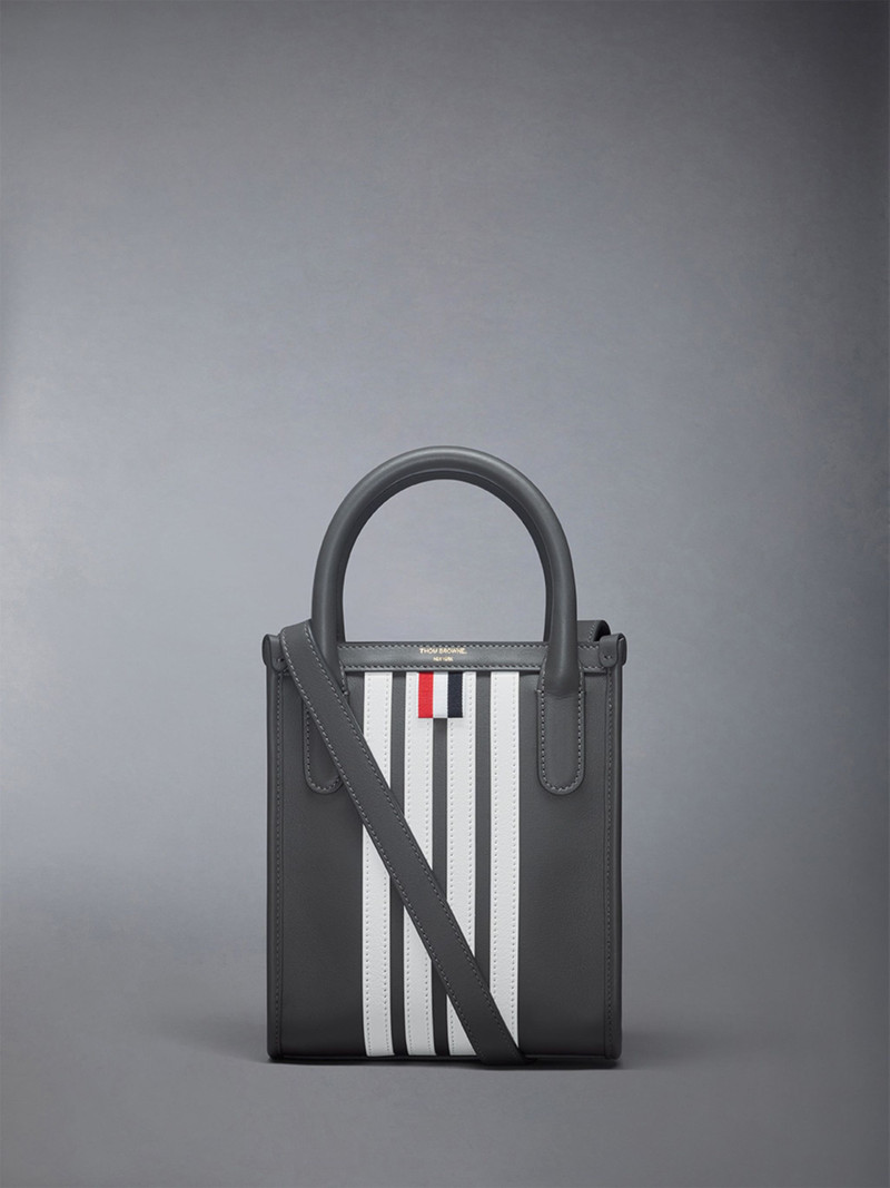 Vertical Mini Tote W/ 4 Bar Stripes in Smooth Calf 1