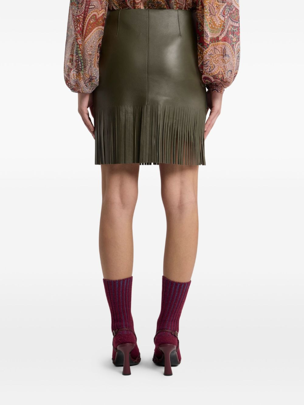 leather fringed mini skirt - 4