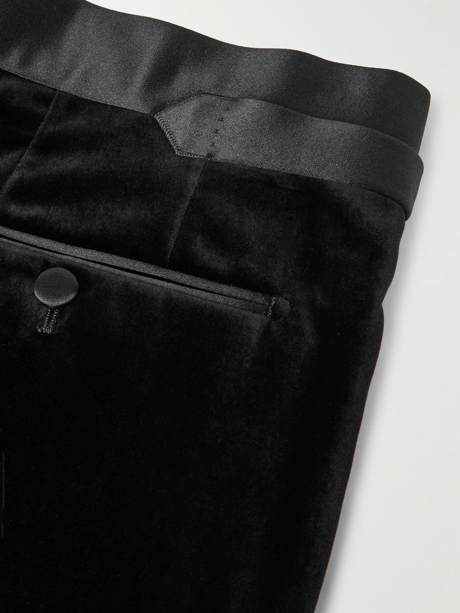 Straight-Leg Satin-Trimmed Velvet Tuxedo Trousers Black - 5