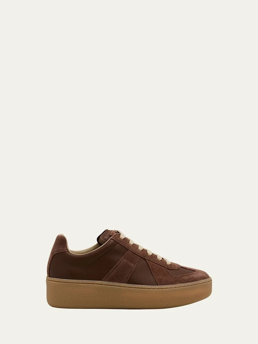 Replica Mixed Leather Platform Sneakers - 1
