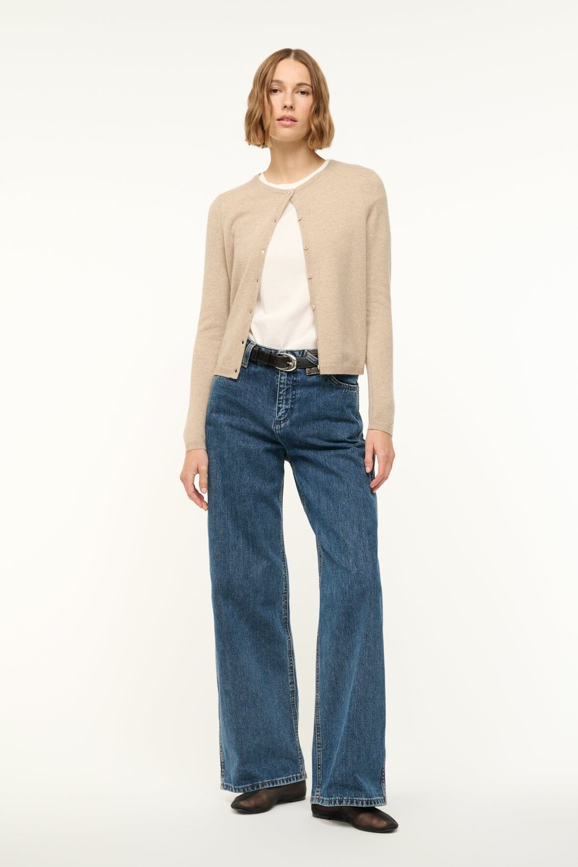 STAUD MIDNIGHT CASHMERE CARDIGAN STONE - 3