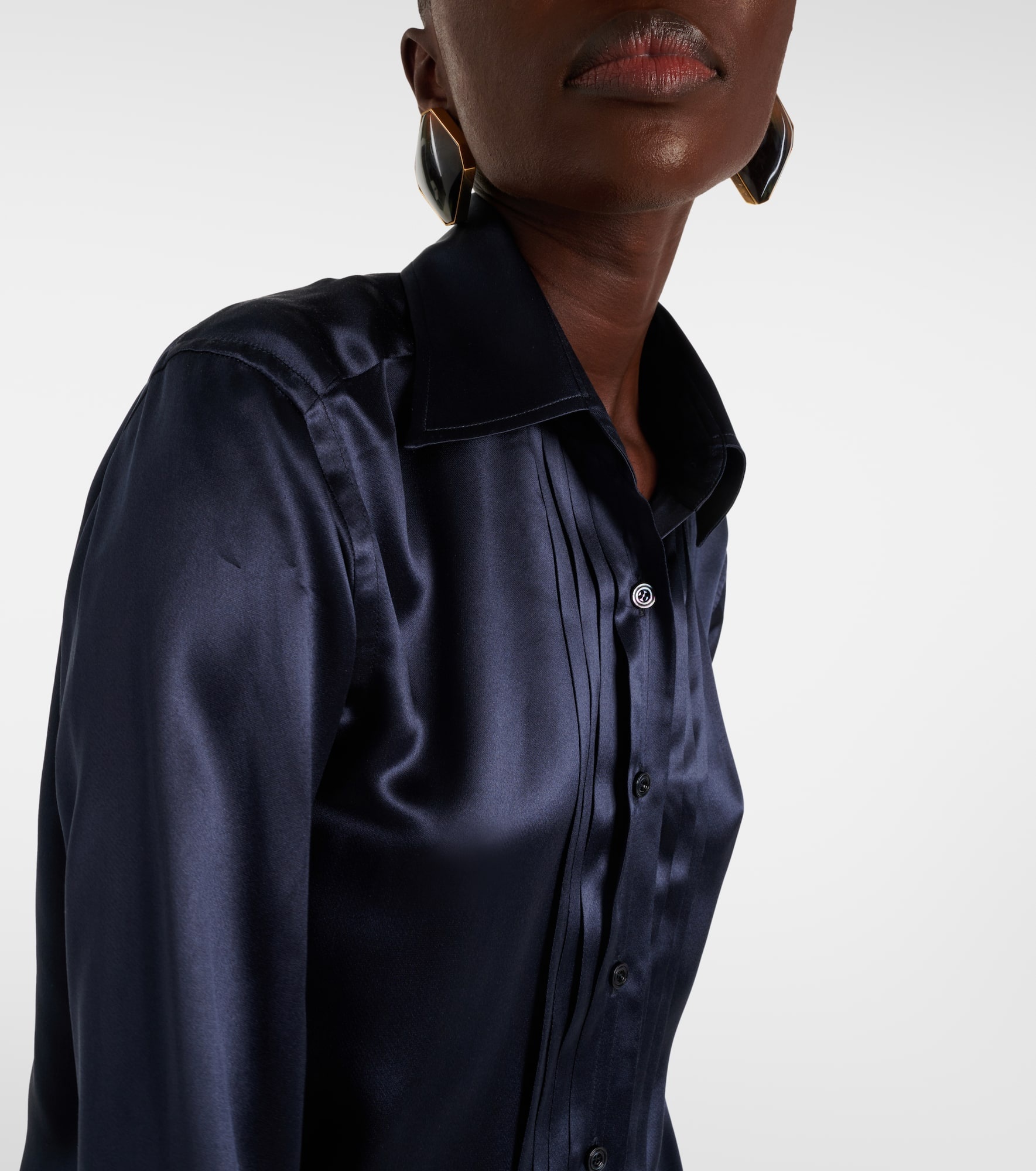 Plissé silk charmeuse shirt - 5