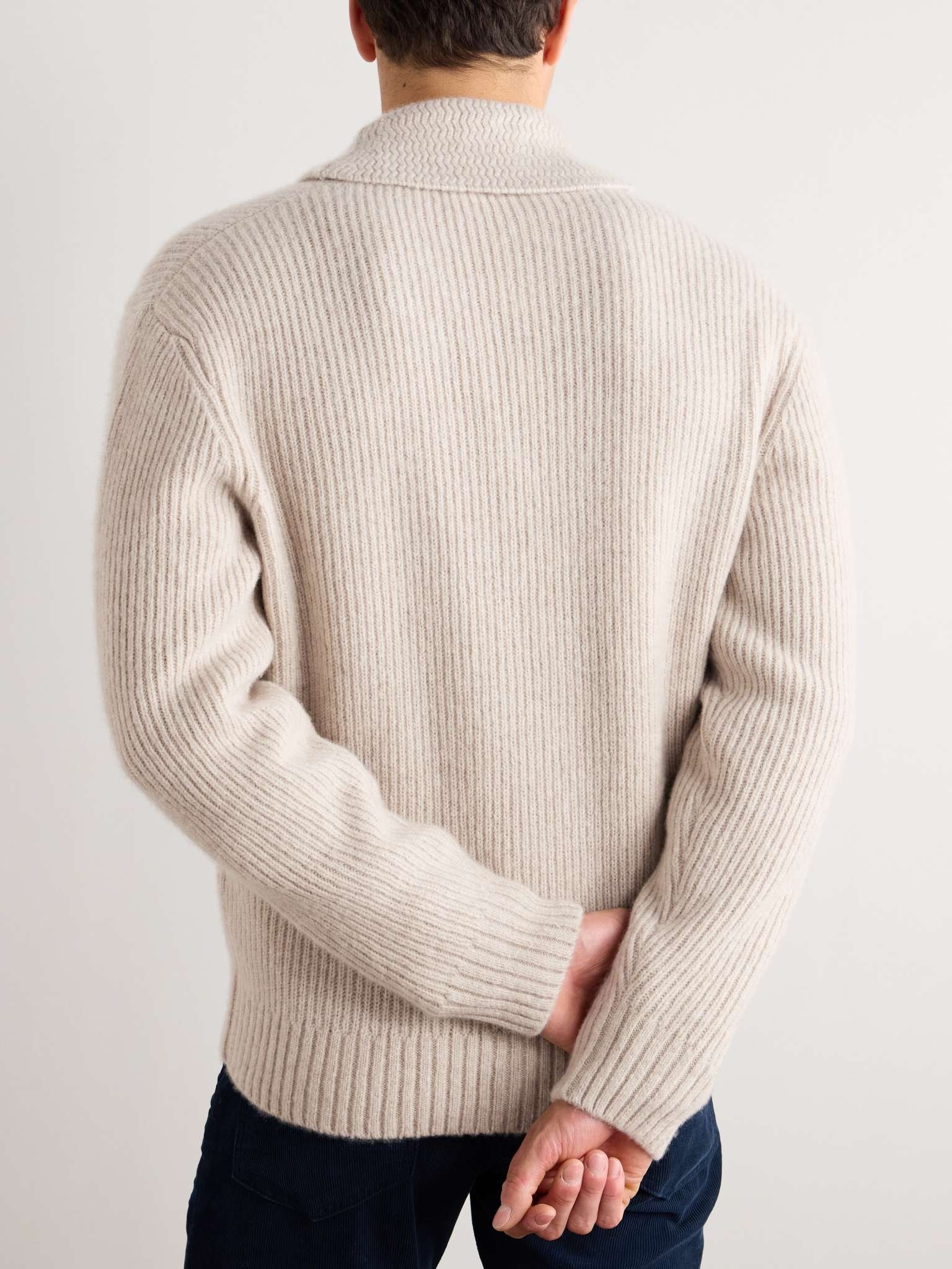 Shawl-Collar Ribbed Cashmere and Silk-Blend Cardigan - 3