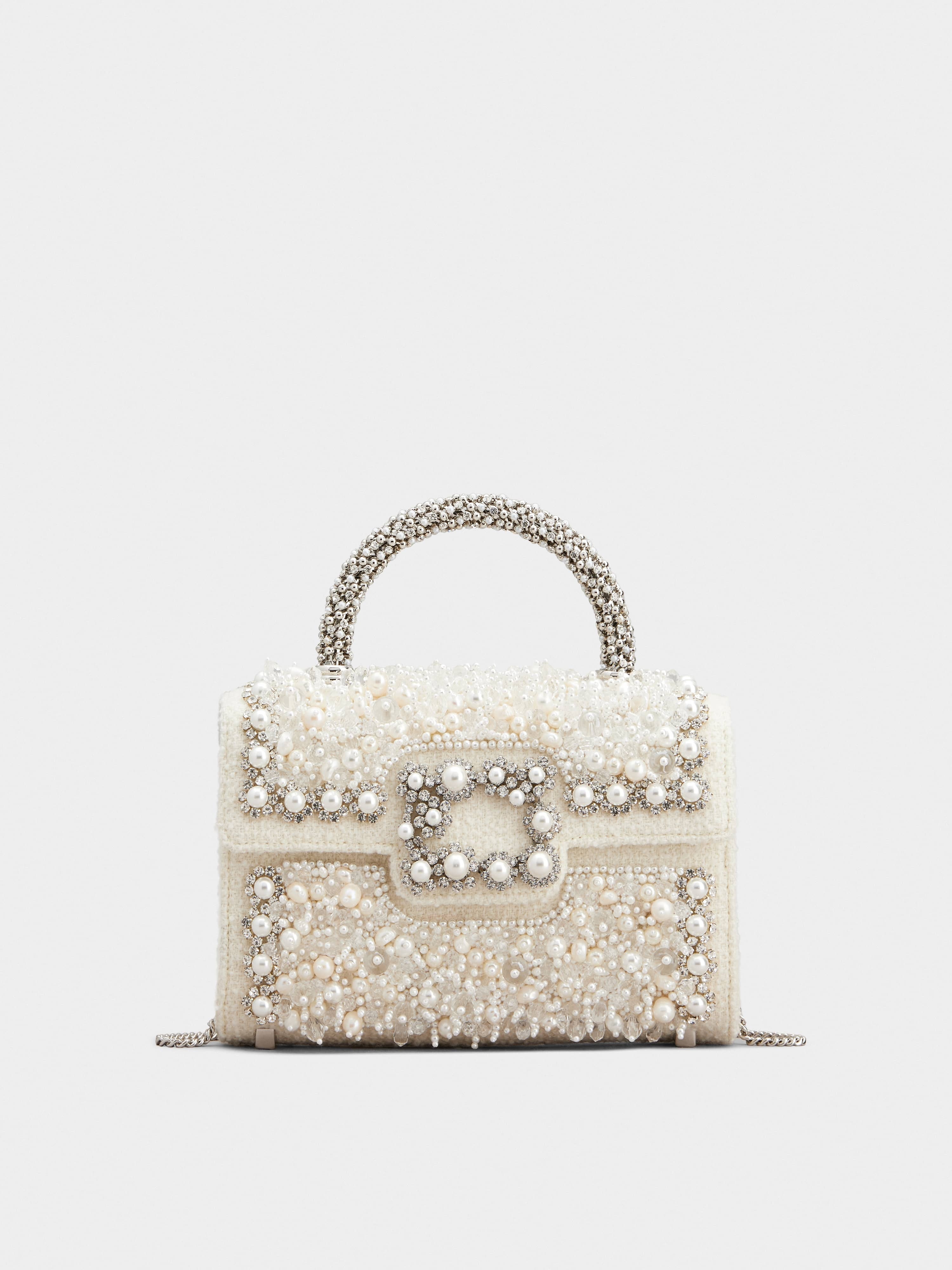 Flower Strass Pearl Mini Buckle Jewel Clutch Bag in Wool - 1