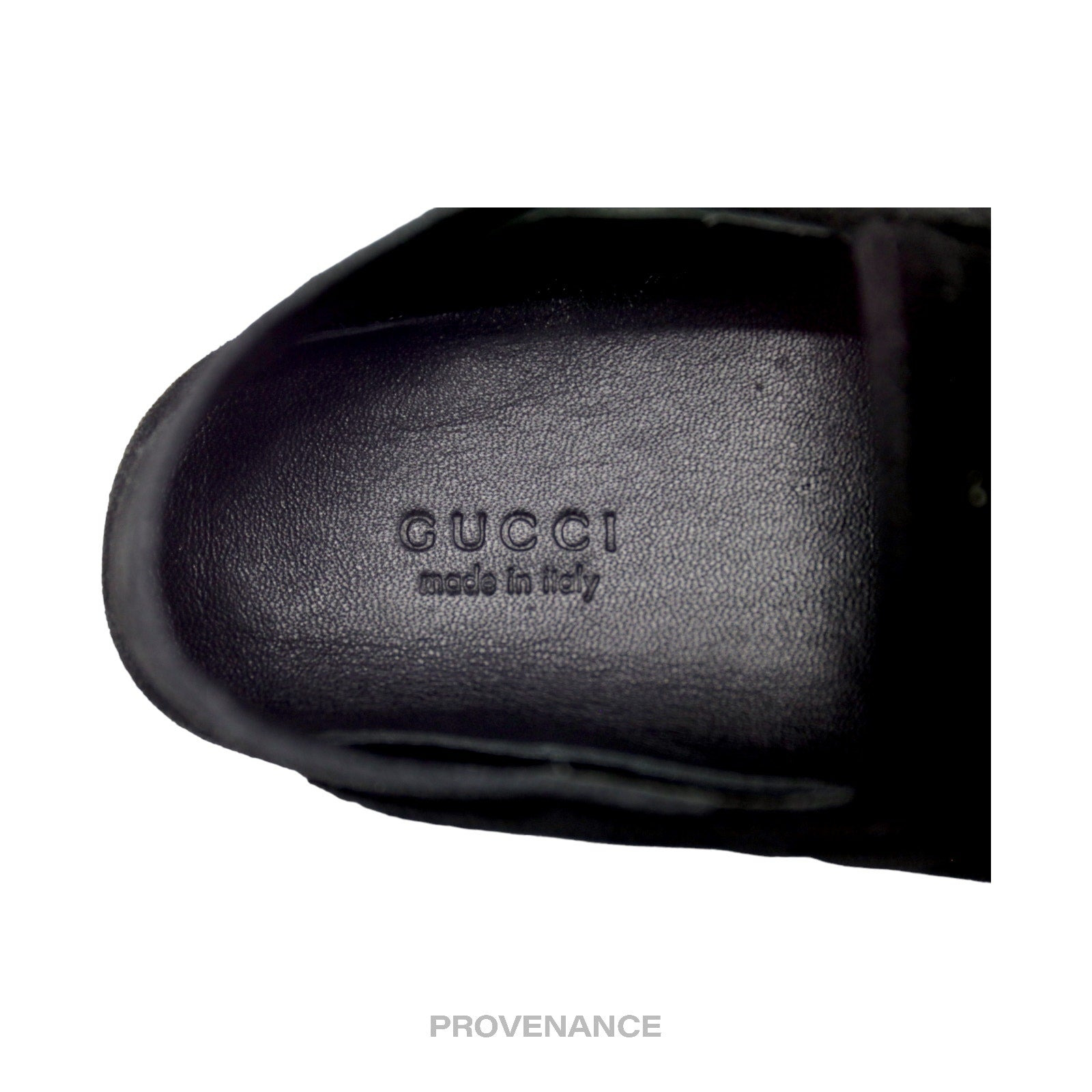 Gucci "KISS ME" Baby Loafers - Black Velvet/Suede - 6