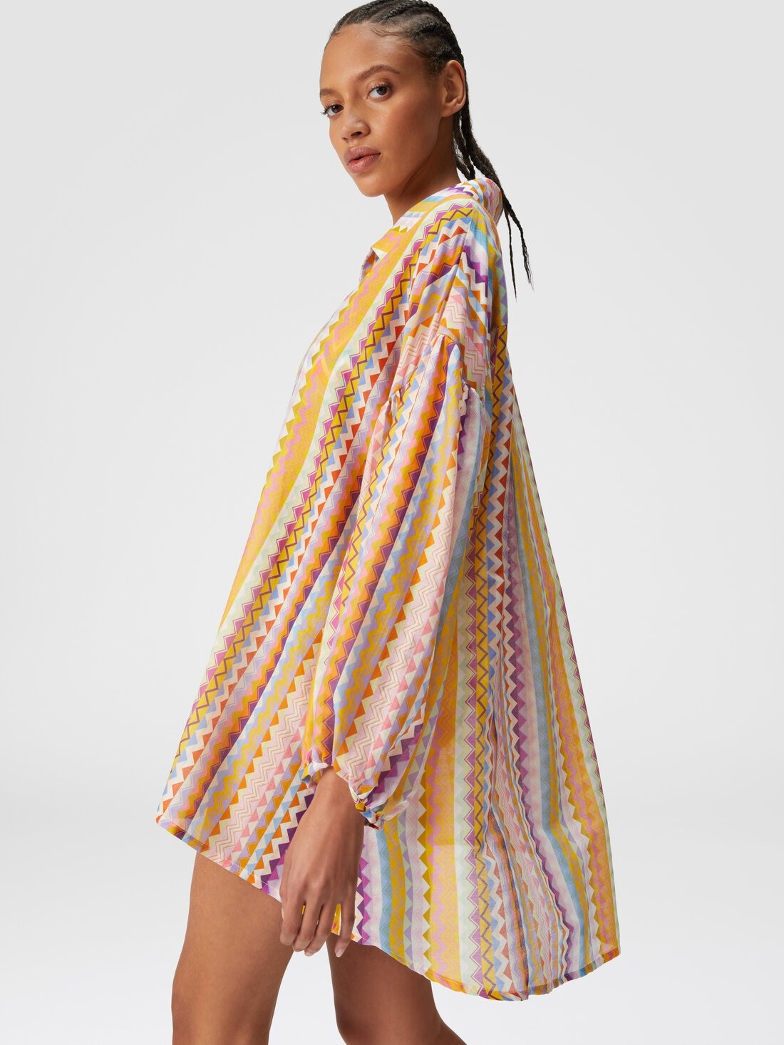 Silk and cotton oversize blouse with zigzag print - 4