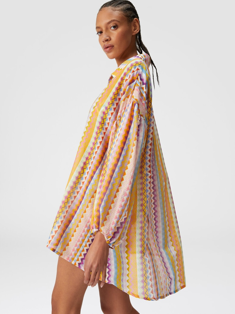 Silk and cotton oversize blouse with zigzag print 4