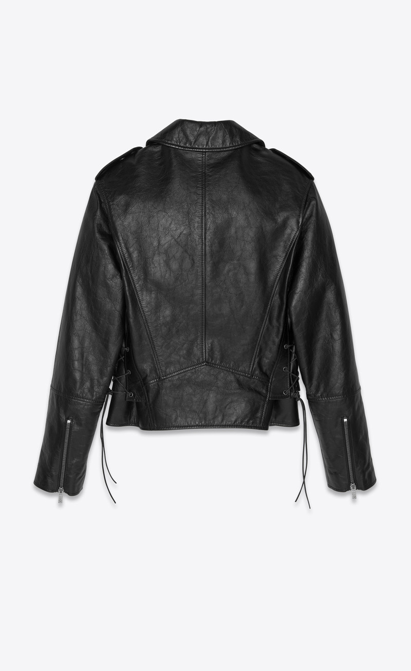 SAINT LAURENT motorcycle jacket in aged leather with studs outlook