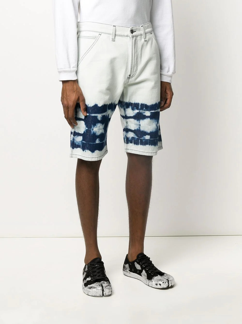 abstract print denim shorts - 3