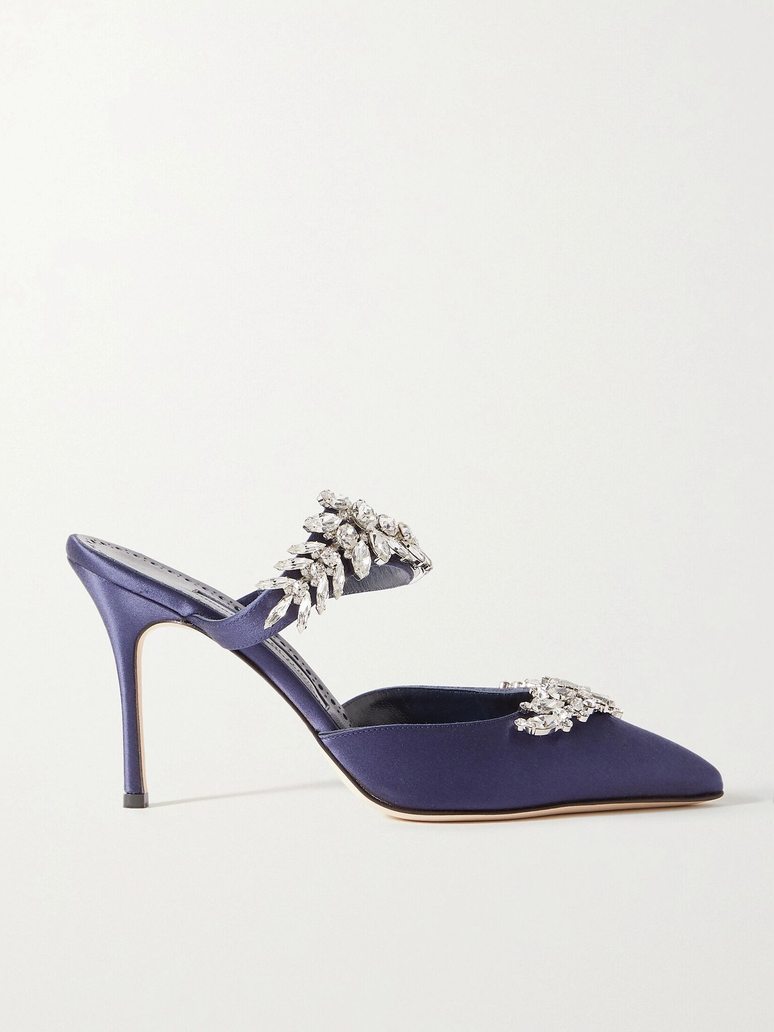 Lurum 90 crystal-embellished satin mules Navy - 1