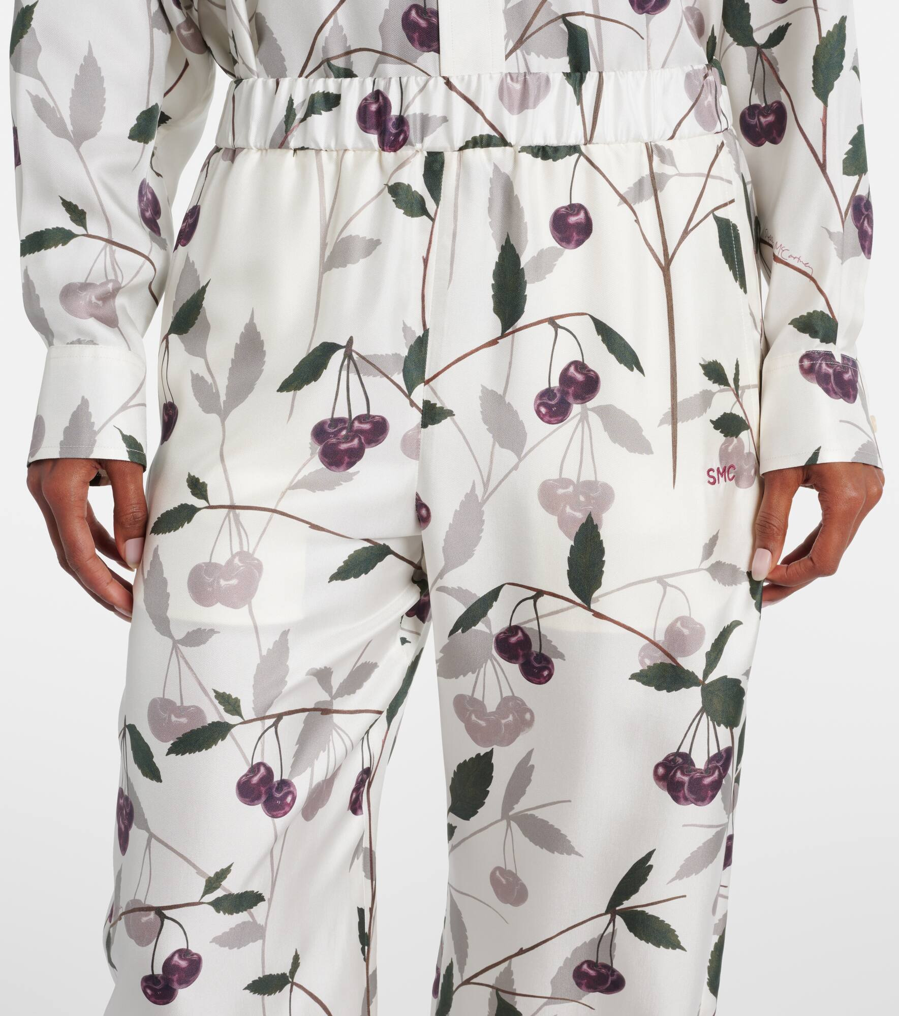 Printed silk twill wide-leg pants - 4