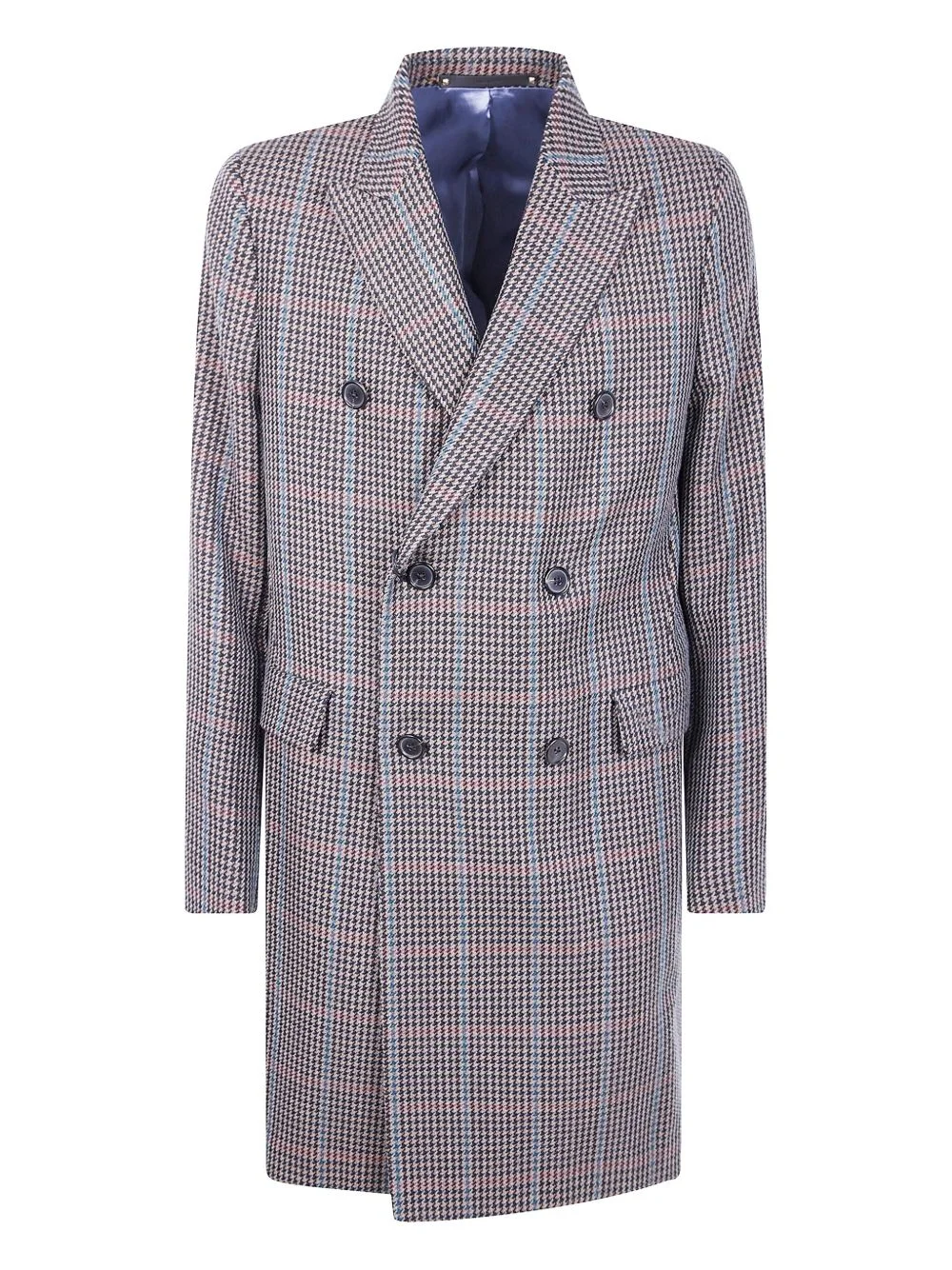 checked-pattern double-breasted coat - 1