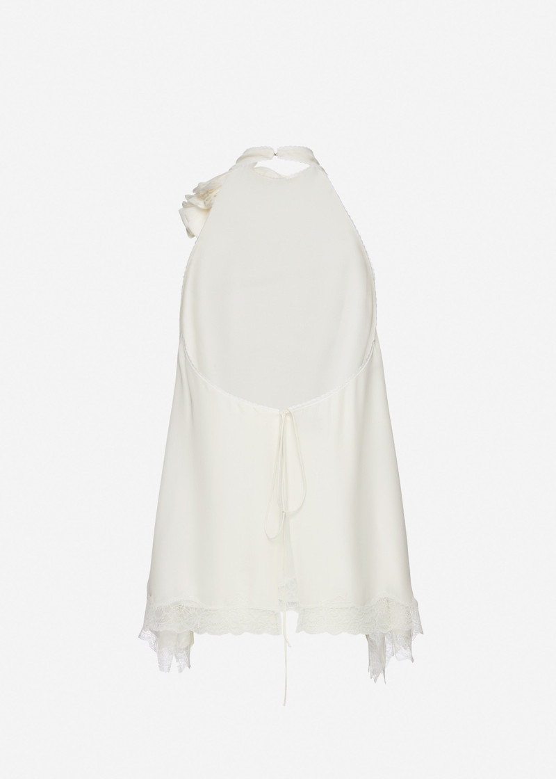 Silk open-back lace-trim blouse in cream 2