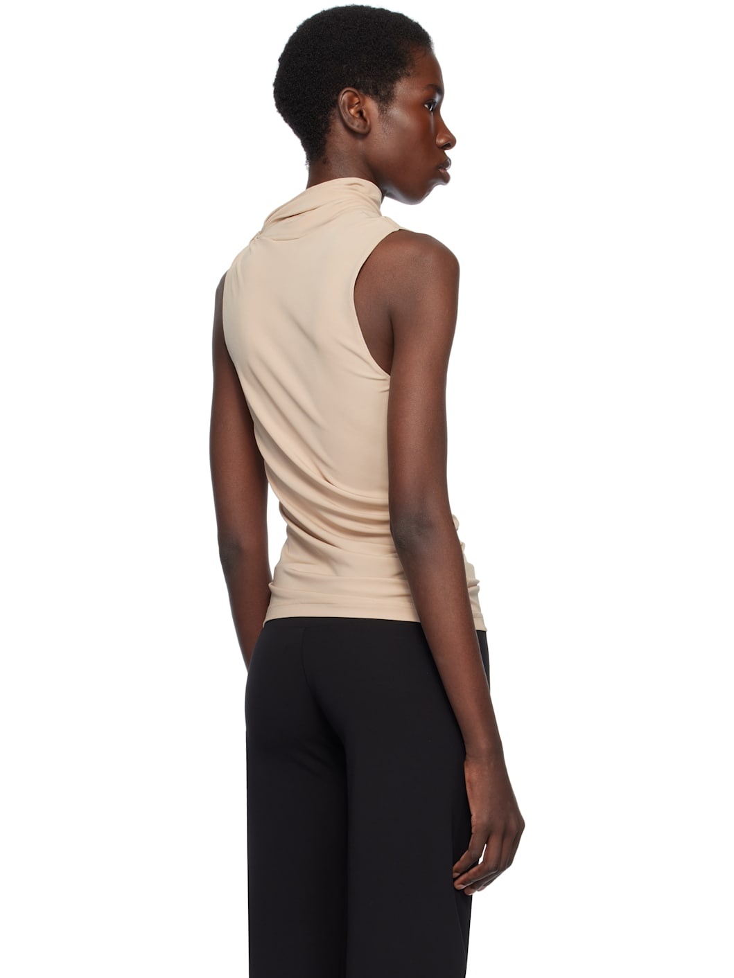 Beige Draped Jersey Tank Top - 3