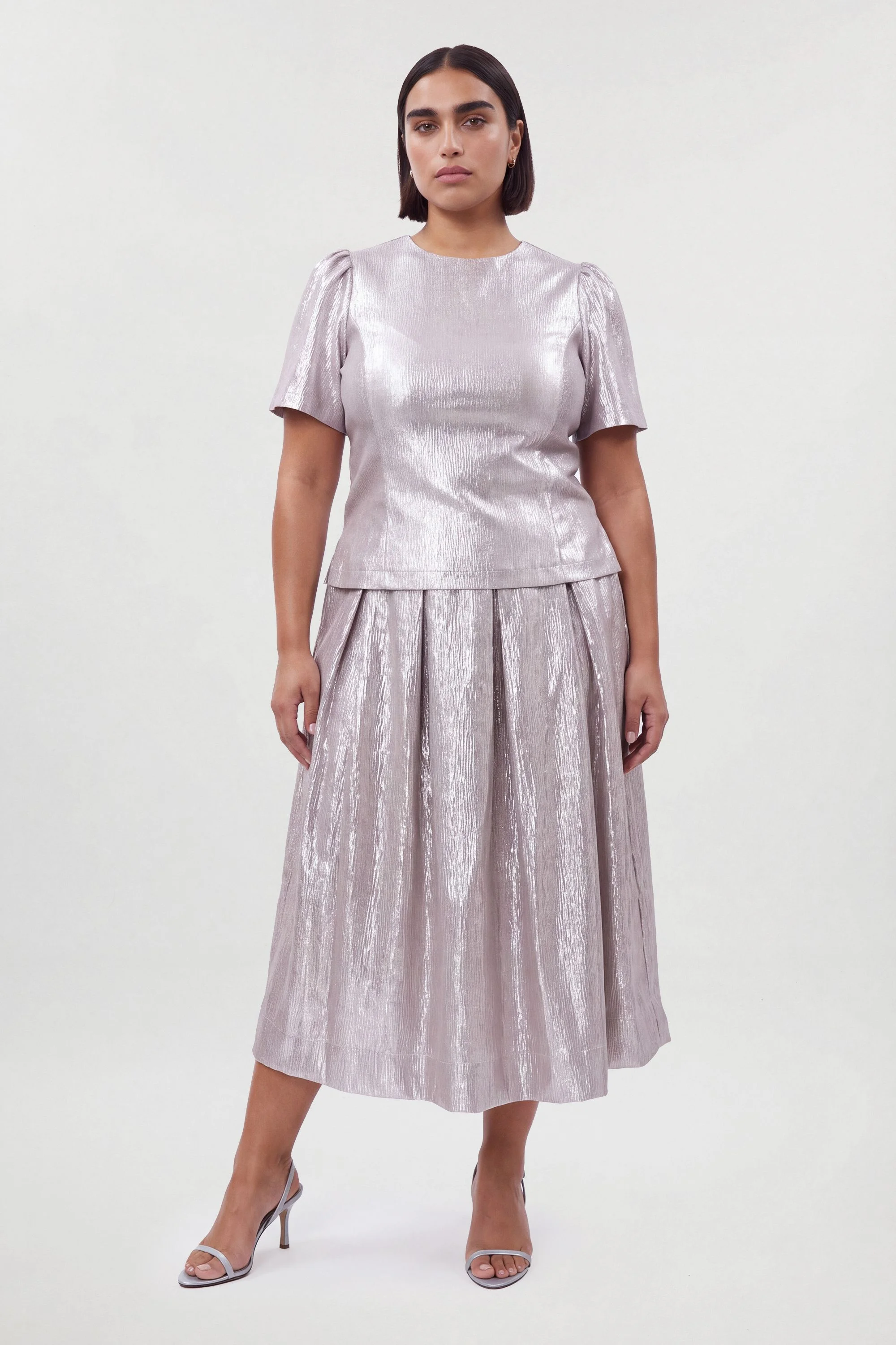 Plus Size Metallic Textured Prom Skirt - 1