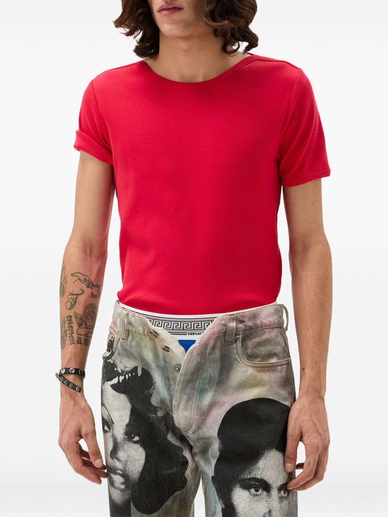 VERSACE embroidered ribbed cotton-jersey t-shirt outlook