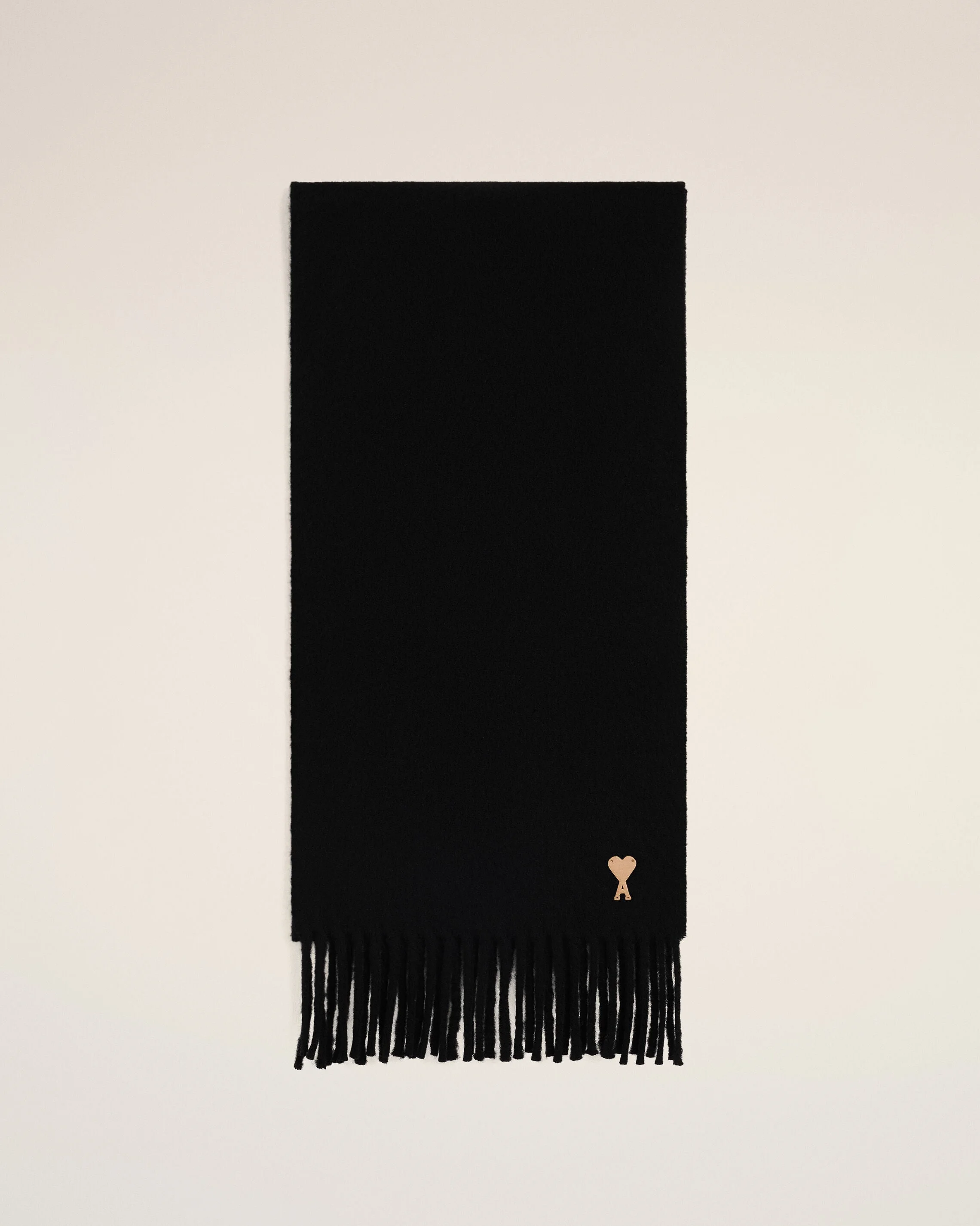 BLACK WOOL SCARF WITH AMI DE COEUR PATCH - 1