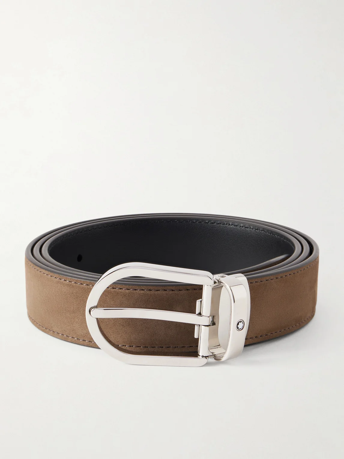 3cm Horseshoe Reversible Suede and Leather Belt - 1