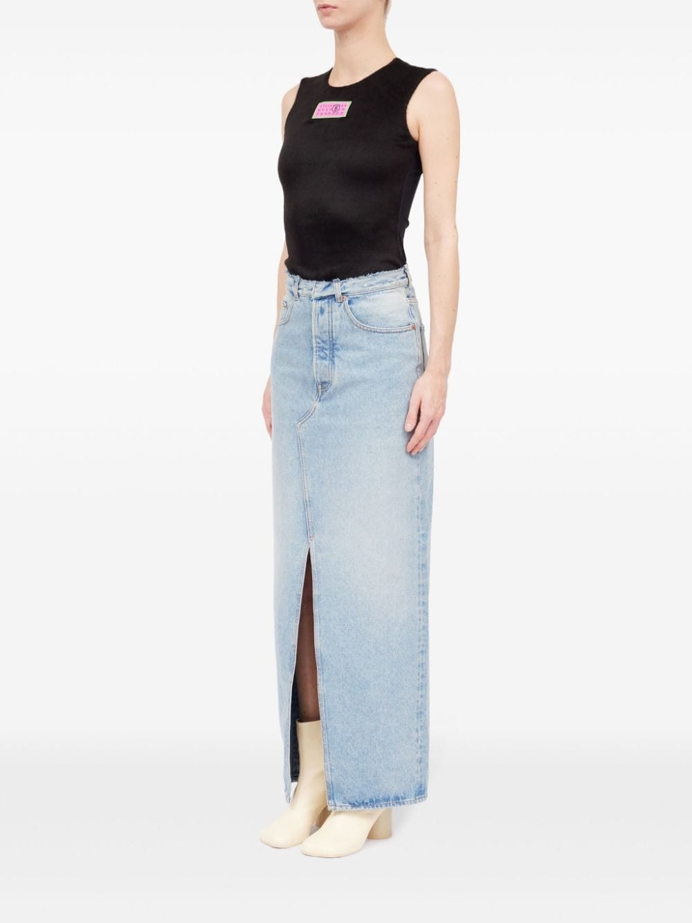 slit denim maxi-skirt - 6