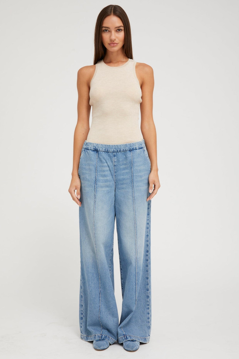 SPRWMN PARADIS DENIM WIDE LEG PINTUCK PANTS outlook
