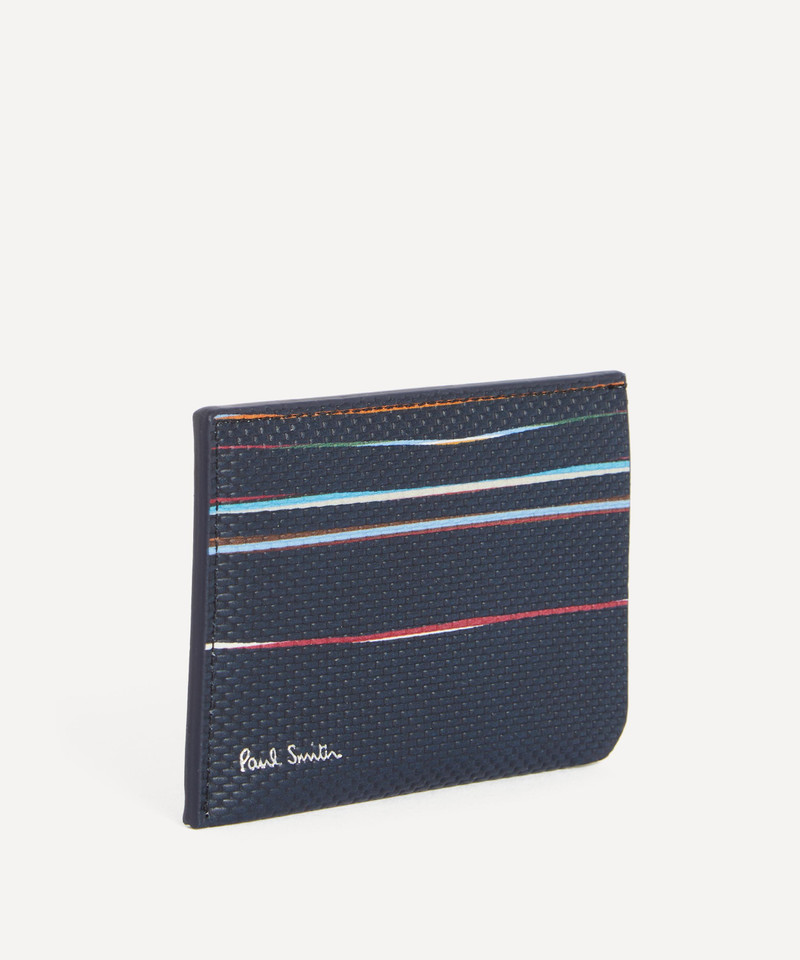 Paul Smith Navy Woven Leather Signature Stripe Double Card Holder outlook