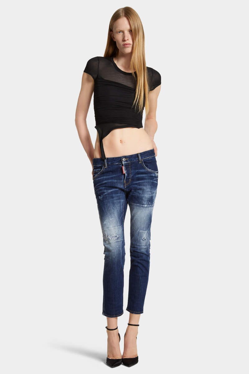 DARK WHITE LINE WASH COOL GIRL JEANS - 3