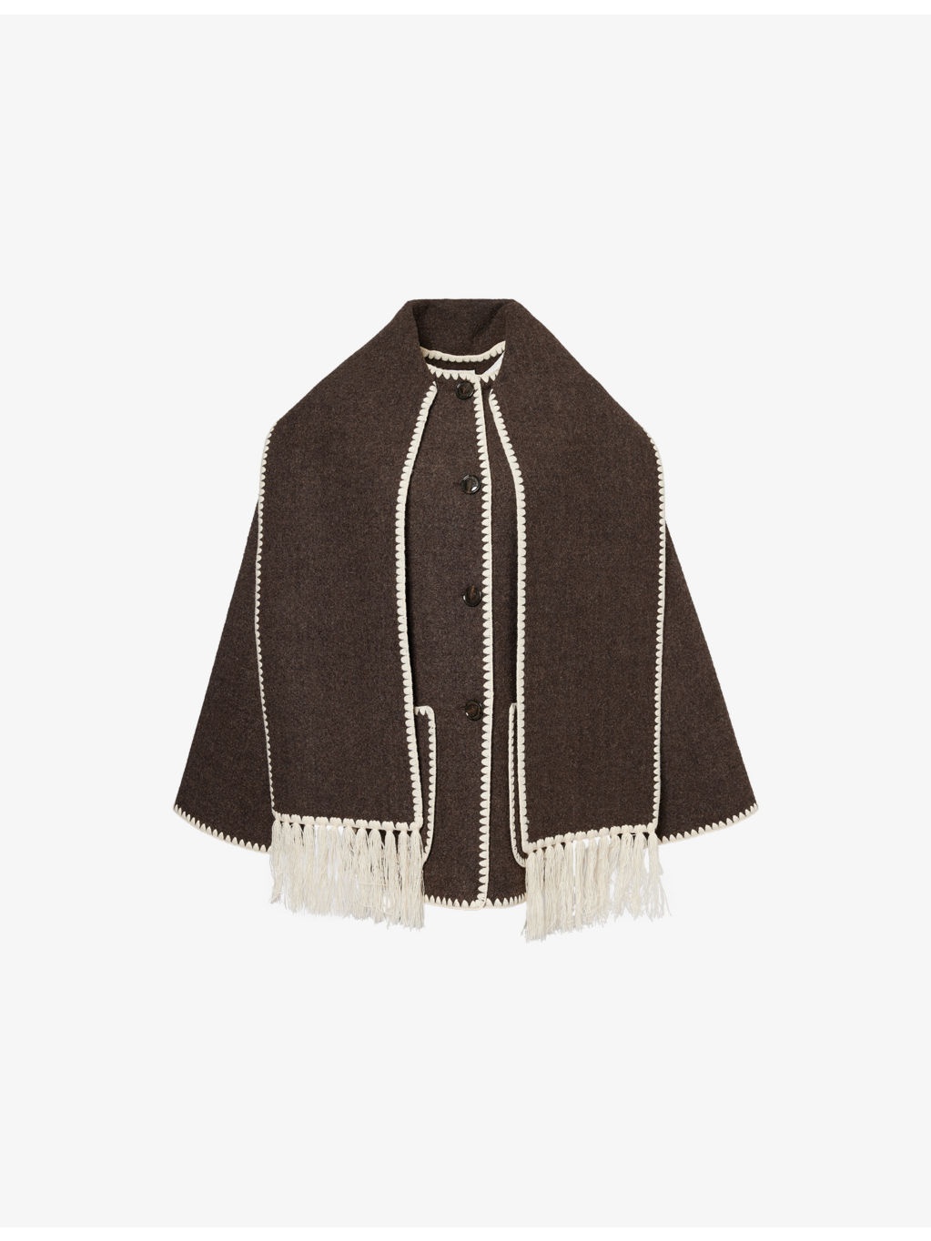 Embroidered-Trim Scarf Wool-Blend Jacket - 1