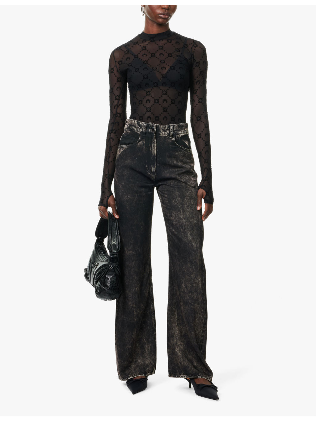 Moonogram-flocked high-neck mesh top - 2