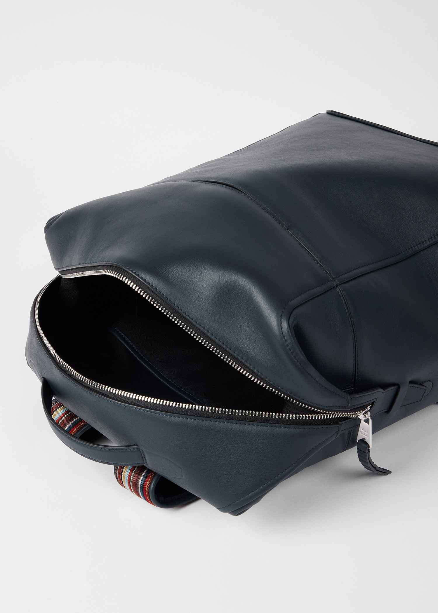 Dark Blue Leather 'Signature Stripe' Trim Backpack - 7