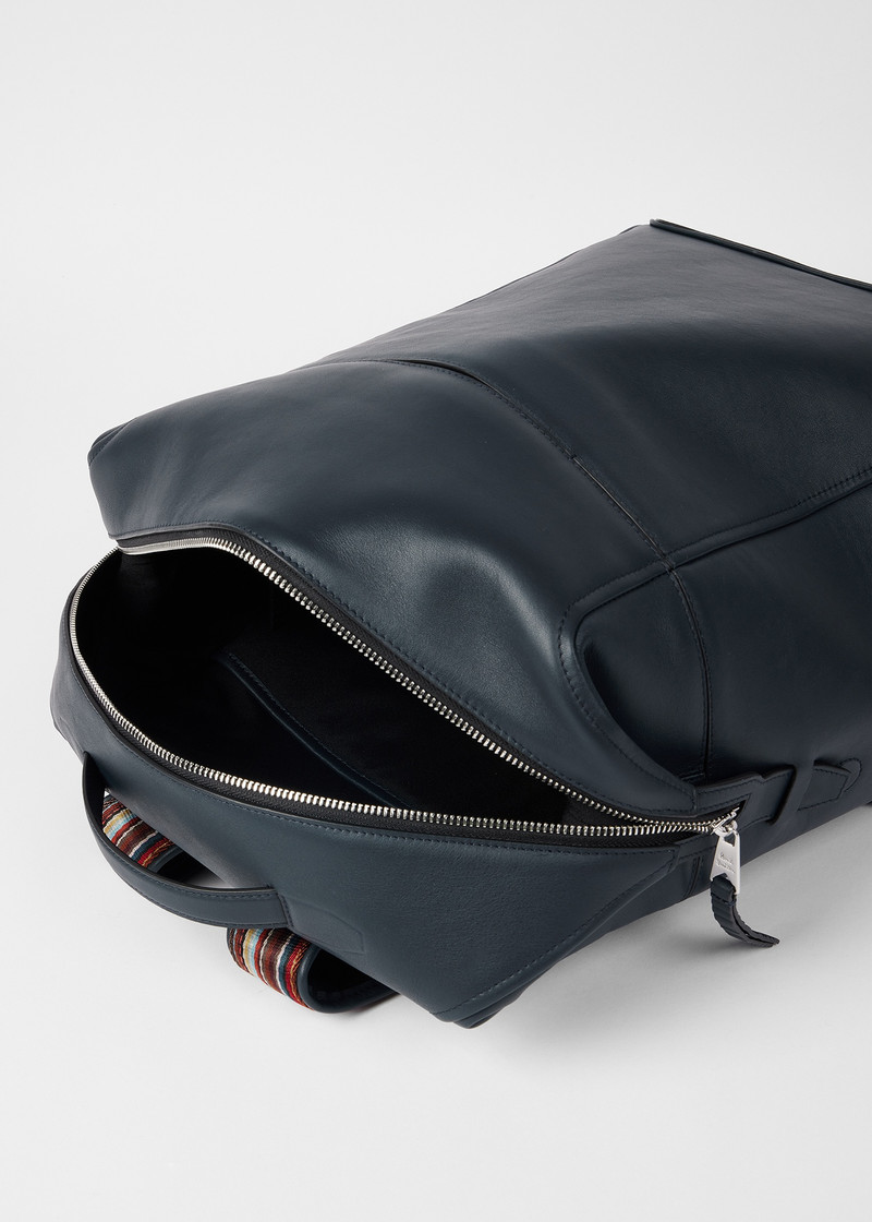 Dark Blue Leather 'Signature Stripe' Trim Backpack 7