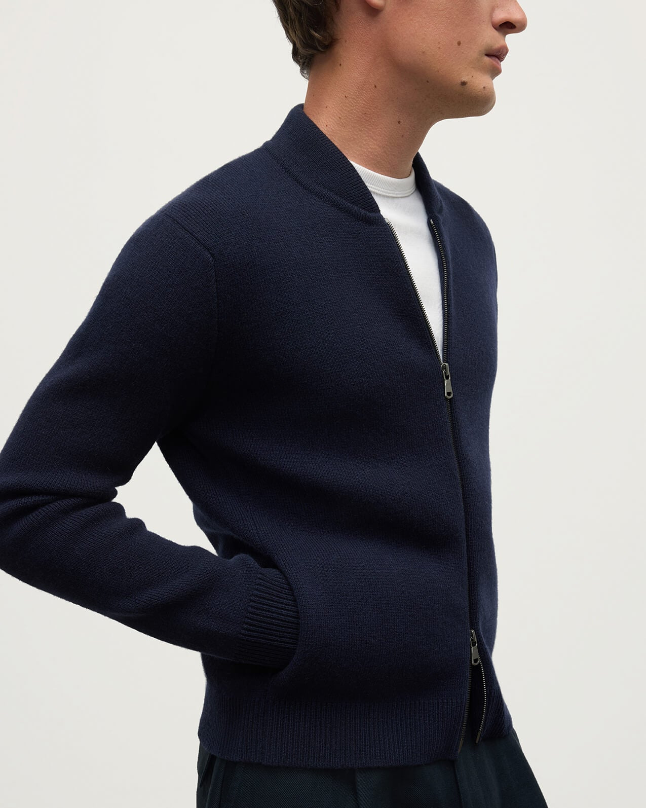 Cashmere Milano Stitch Navy Zip Jacket - 5
