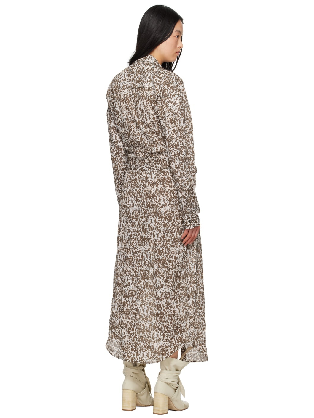 Brown & Off-White Printed Midi Dress - 3