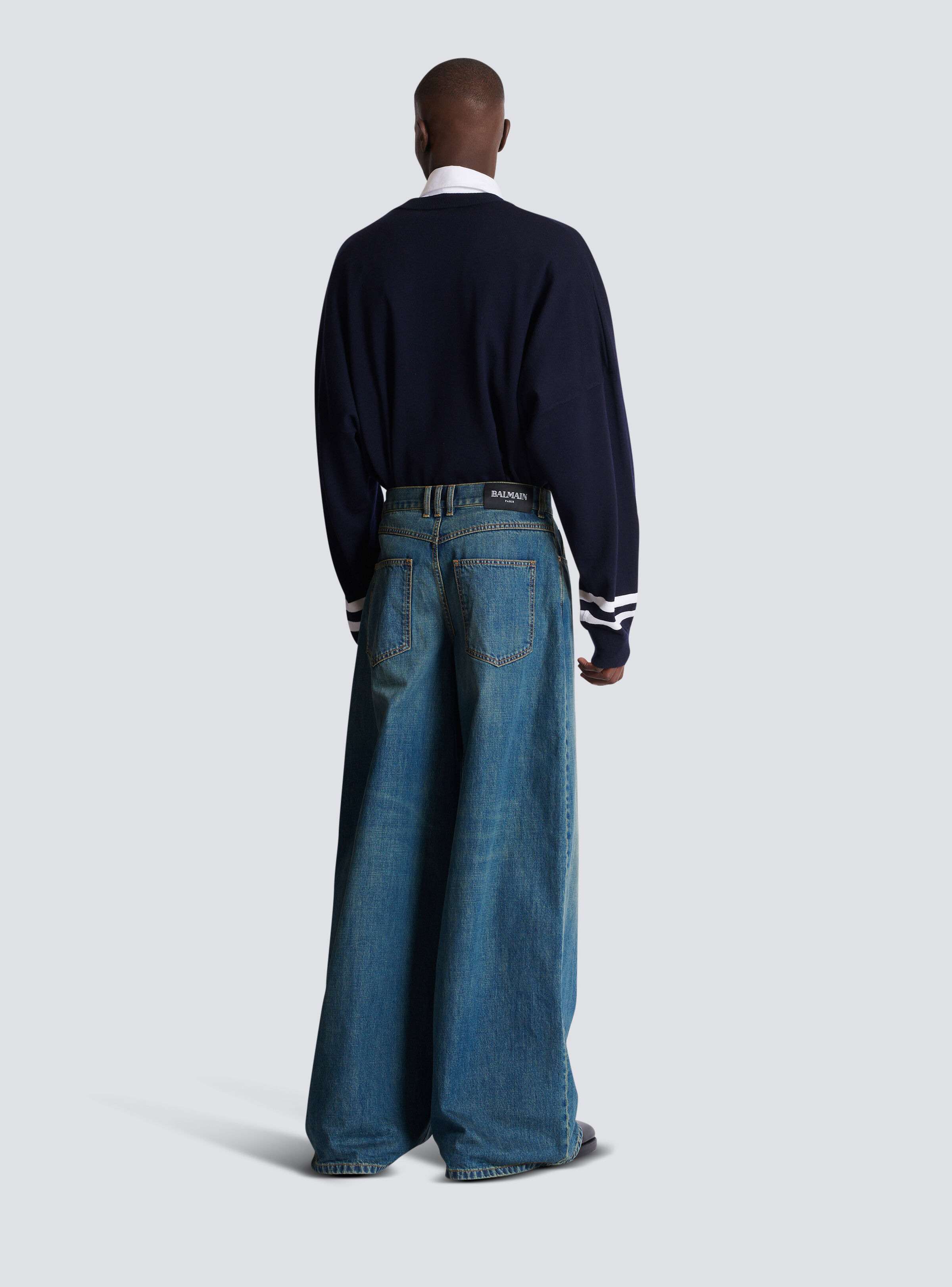 Wide-leg faded denim jeans - 4