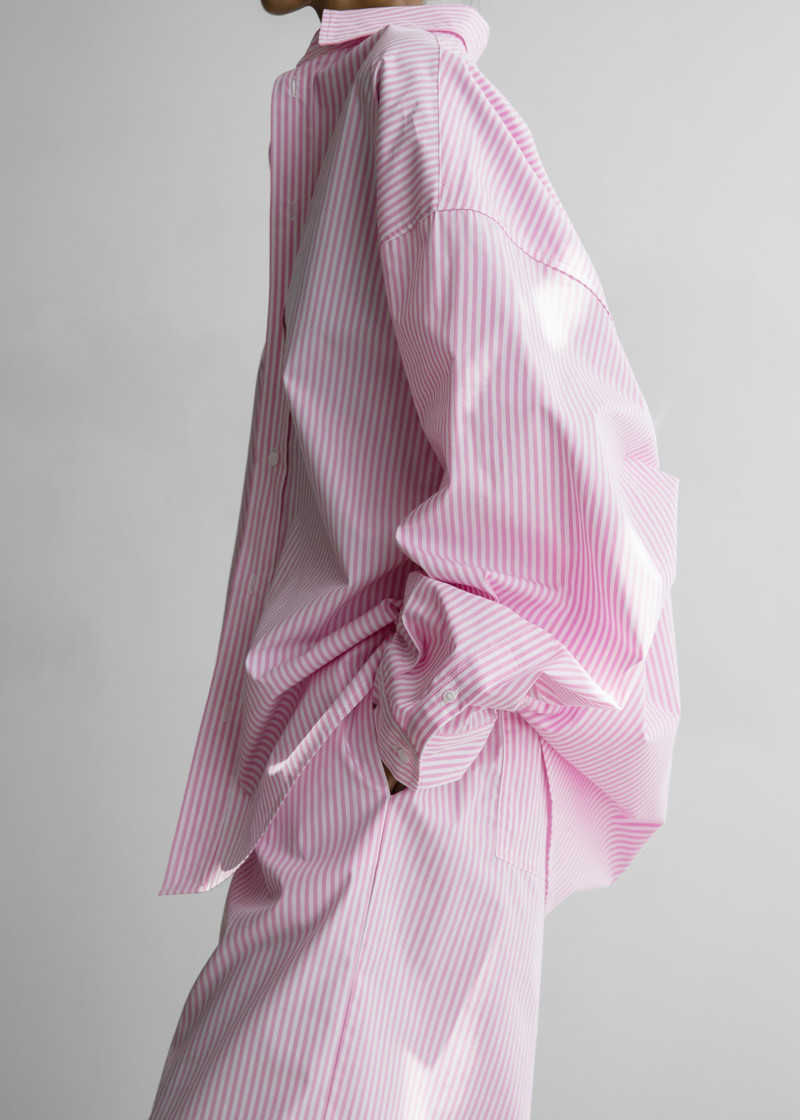 Rimini Oversized Poplin Shirt - Pink/White Stripe 12