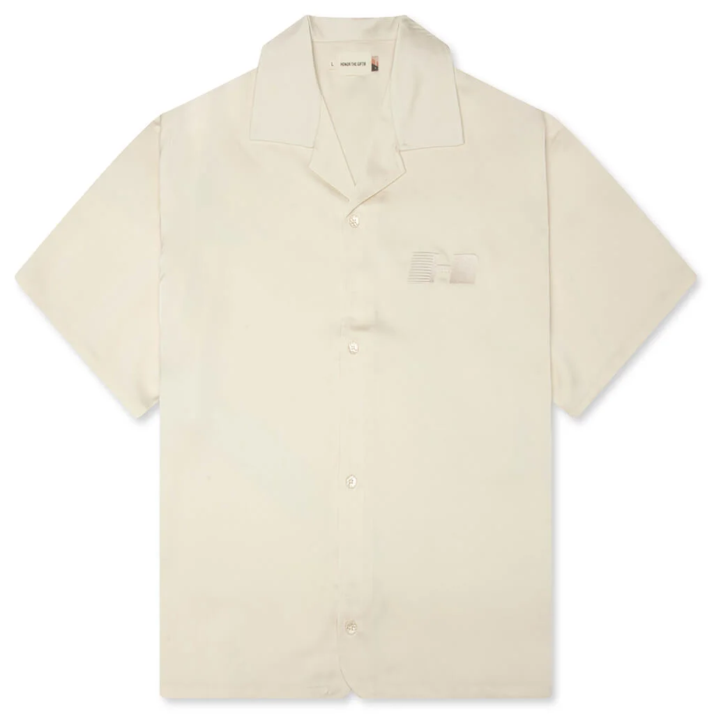 SATIN CHEST LOGO CAMP COLLAR - SAND - 1