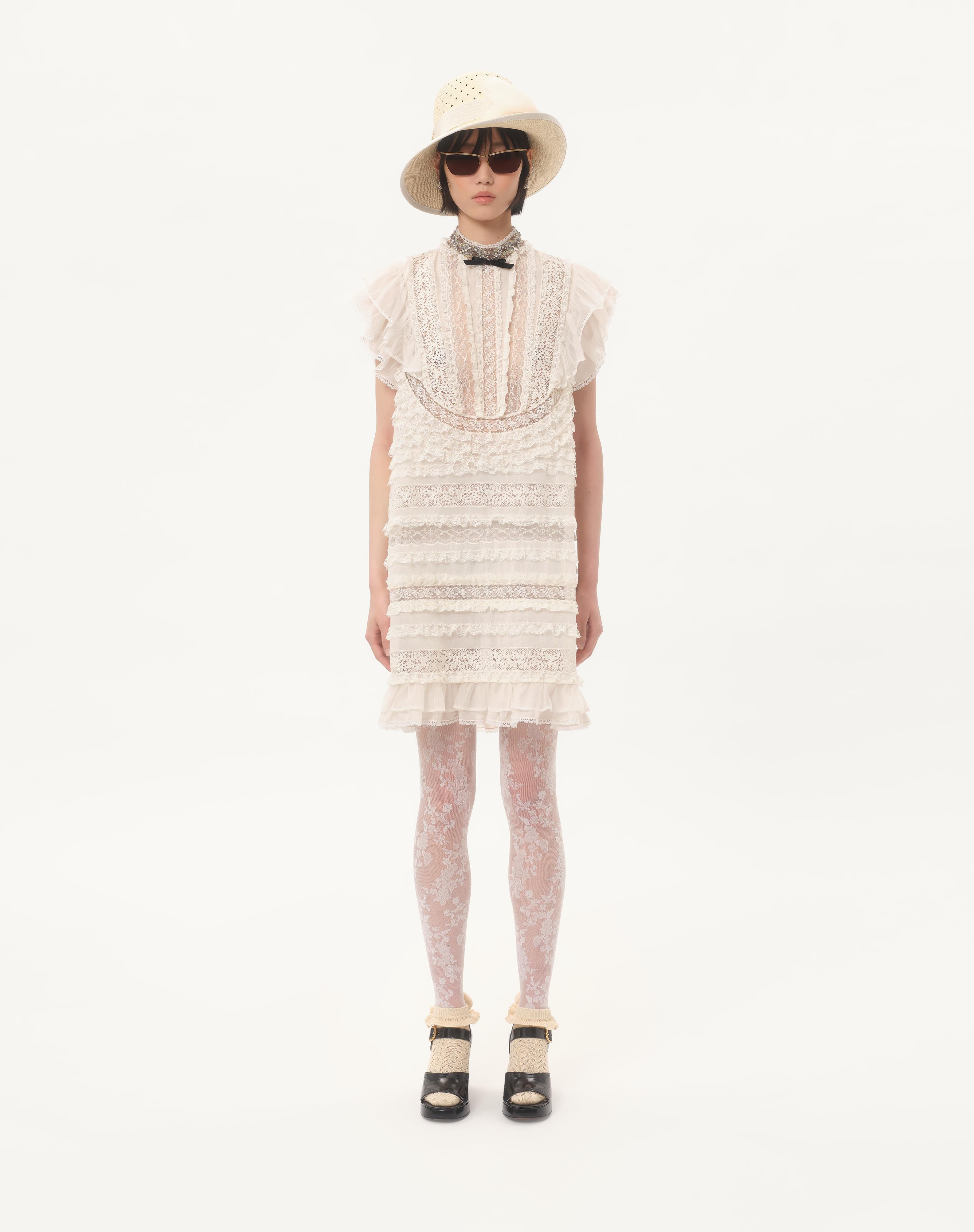 SHORT DRESS IN EMBROIDERED LIGHT LINEN - 5